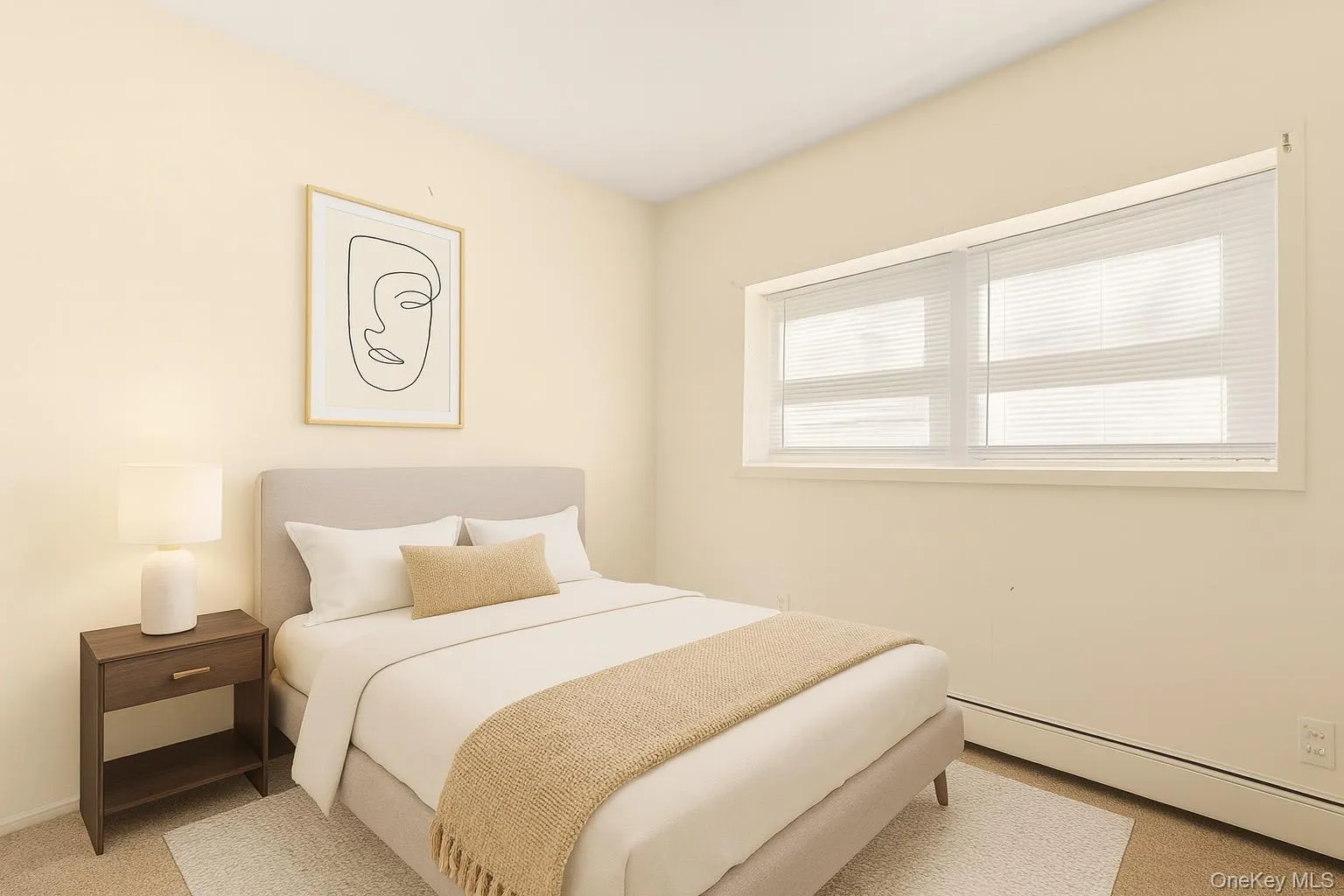 Carpeted bedroom with baseboard heating Carpeted bedroom with baseboard heating