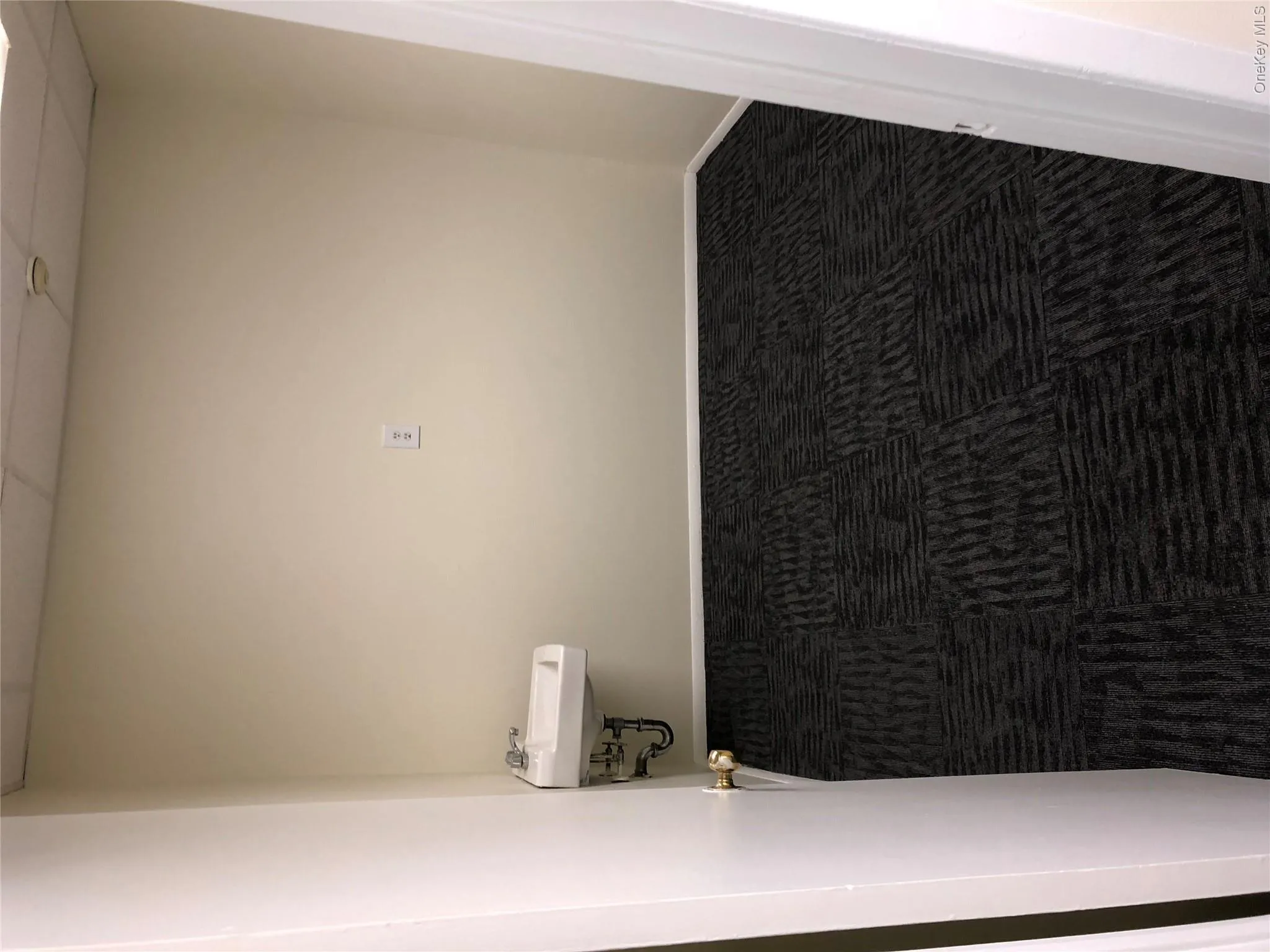 Bathroom featuring a paneled ceiling and carpet floors Bathroom featuring a paneled ceiling and carpet floors