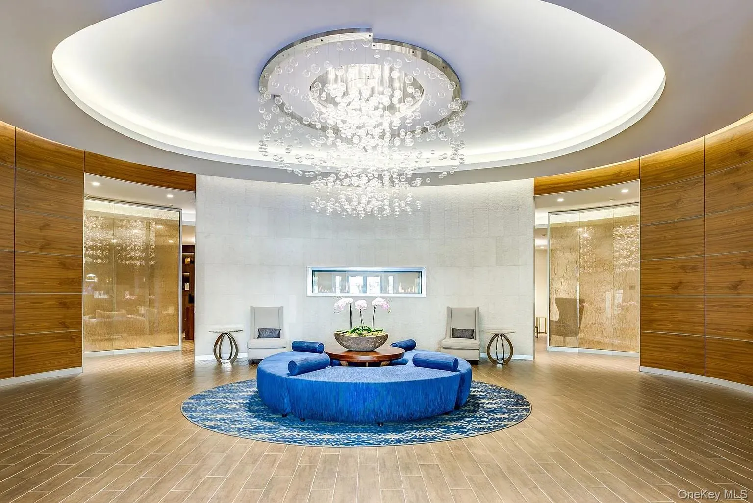 Building lobby featuring wood walls Building lobby featuring wood walls