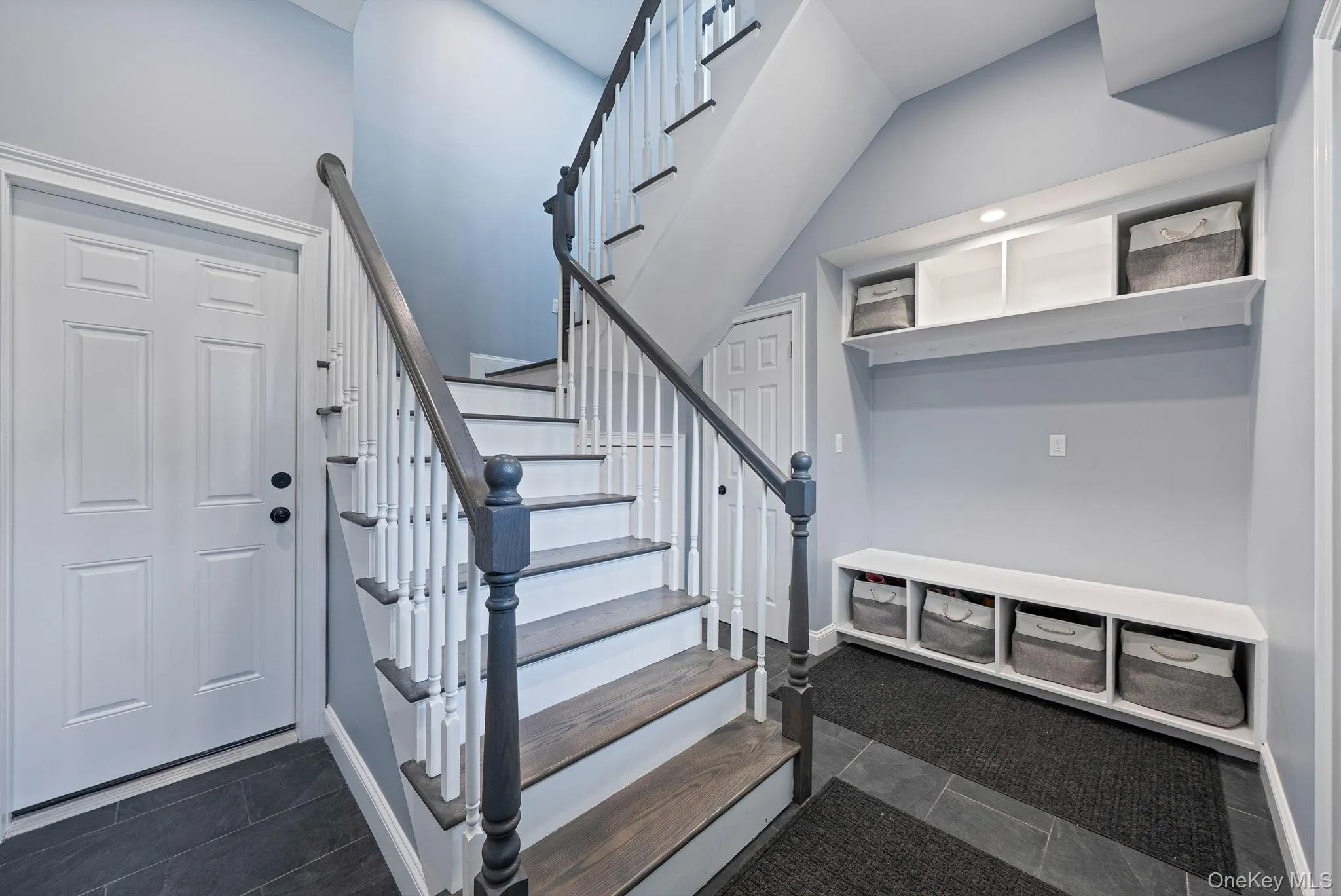 Stairs with tile patterned floors Stairs with tile patterned floors