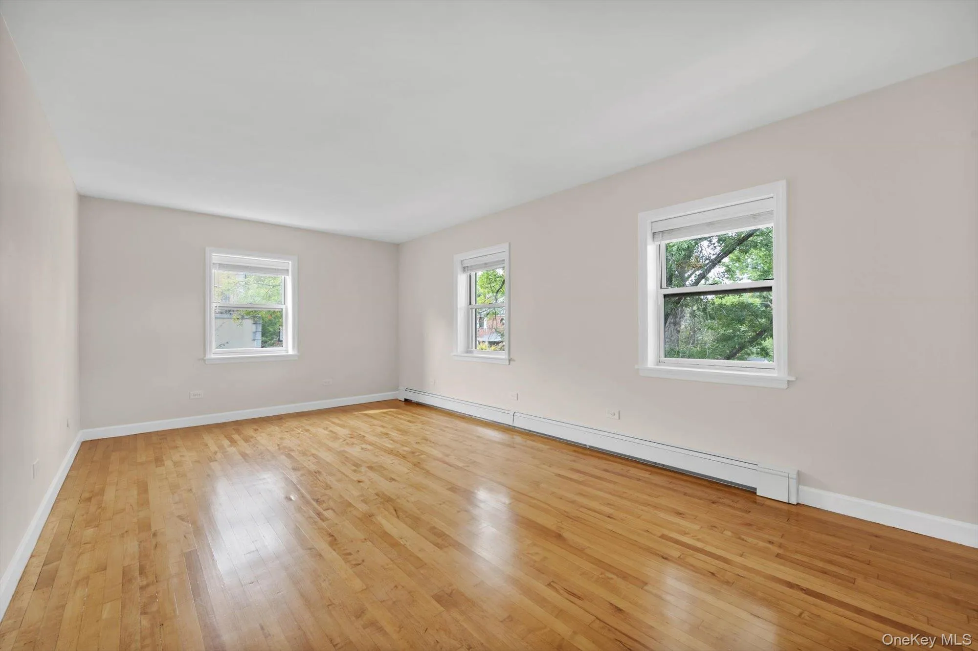 Spare room with baseboard heating, light wood-style floors, and healthy amount of natural light Spare room with baseboard heating, light wood-style floors, and healthy amount of natural light