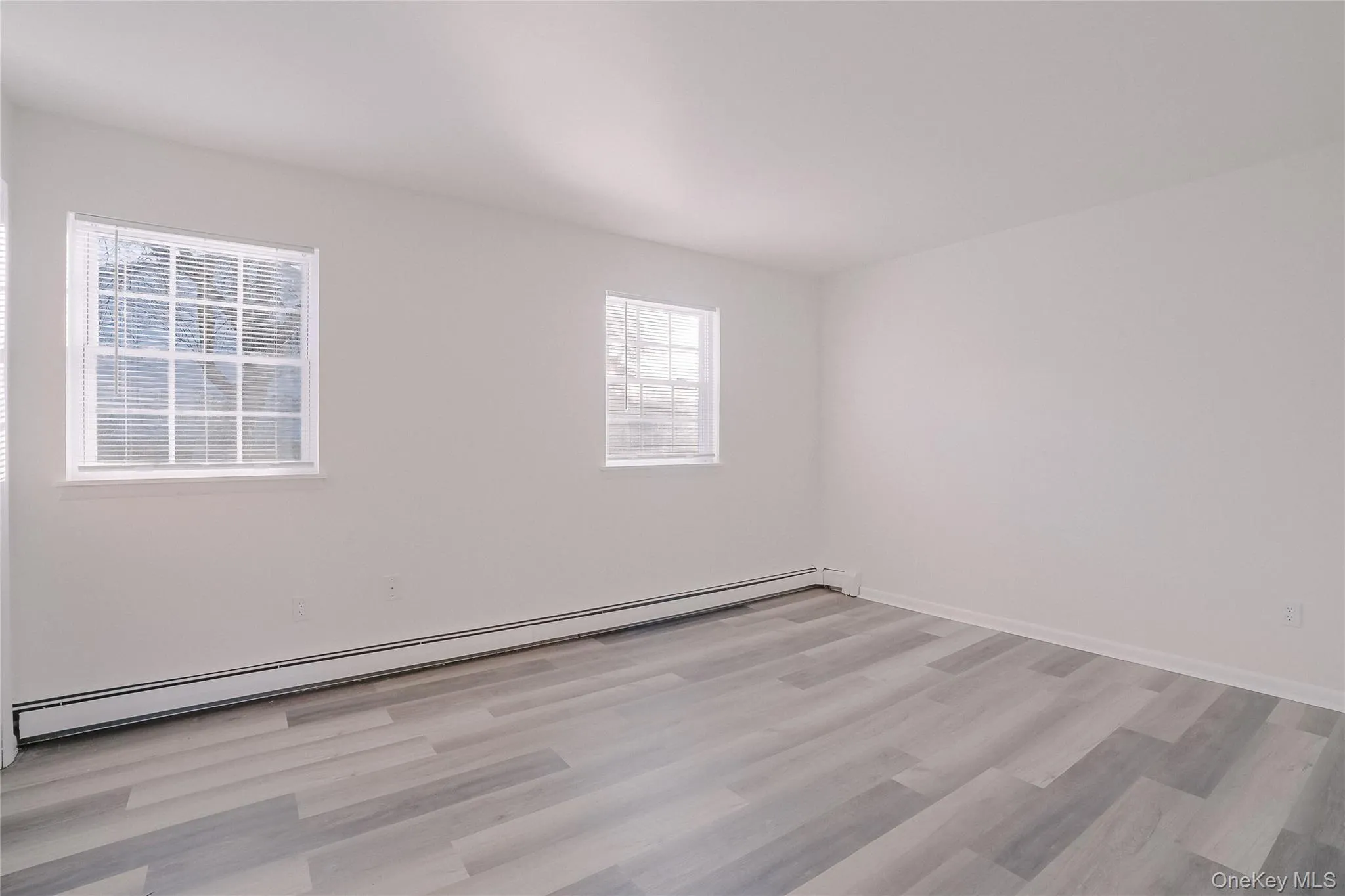 Unfurnished room with a baseboard radiator and light wood-type flooring Unfurnished room with a baseboard radiator and light wood-type flooring