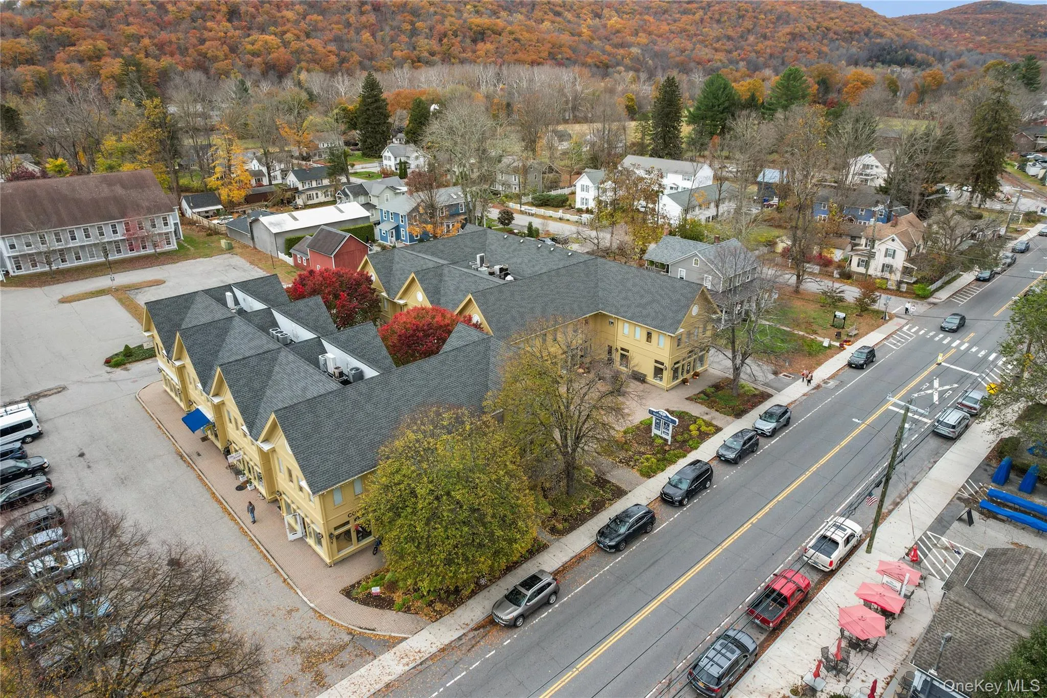 Aerial view of residential area with a mountain backdrop Aerial view of residential area with a mountain backdrop