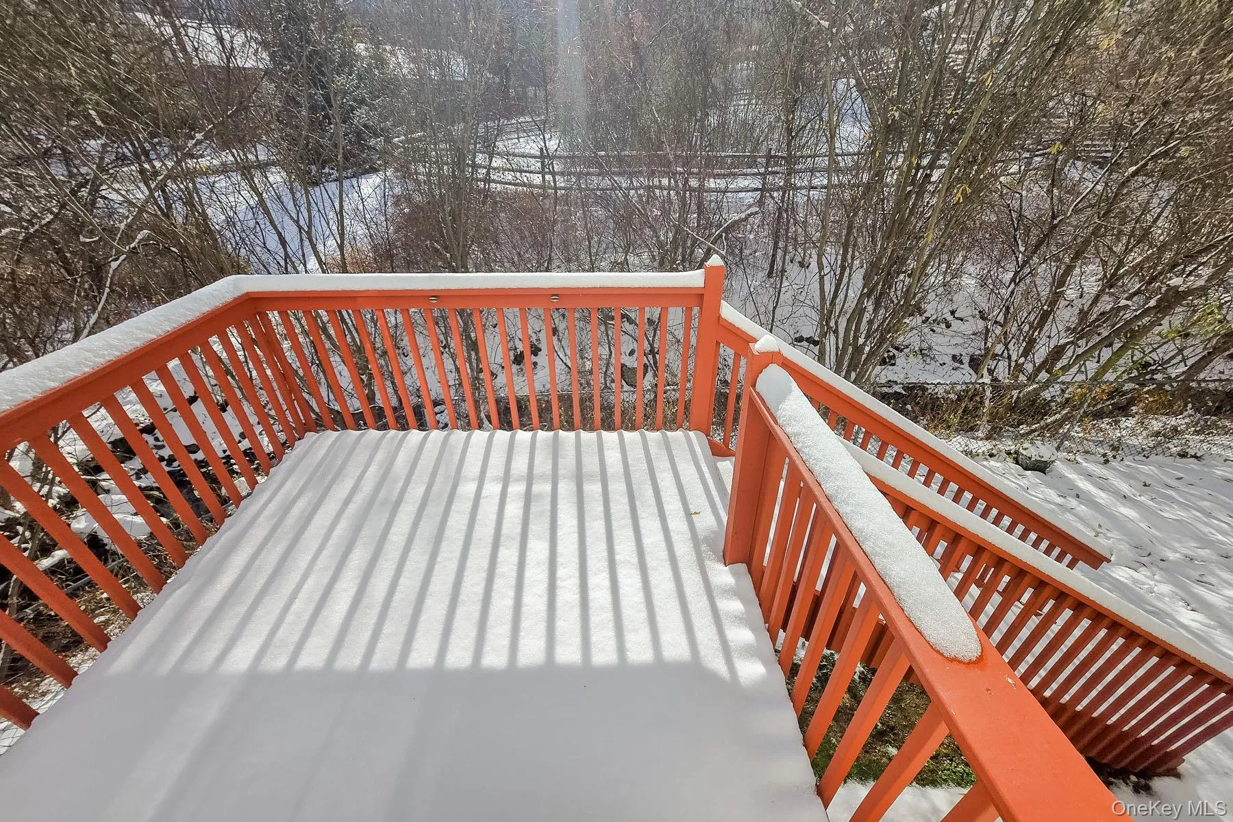 View of snow covered deck View of snow covered deck