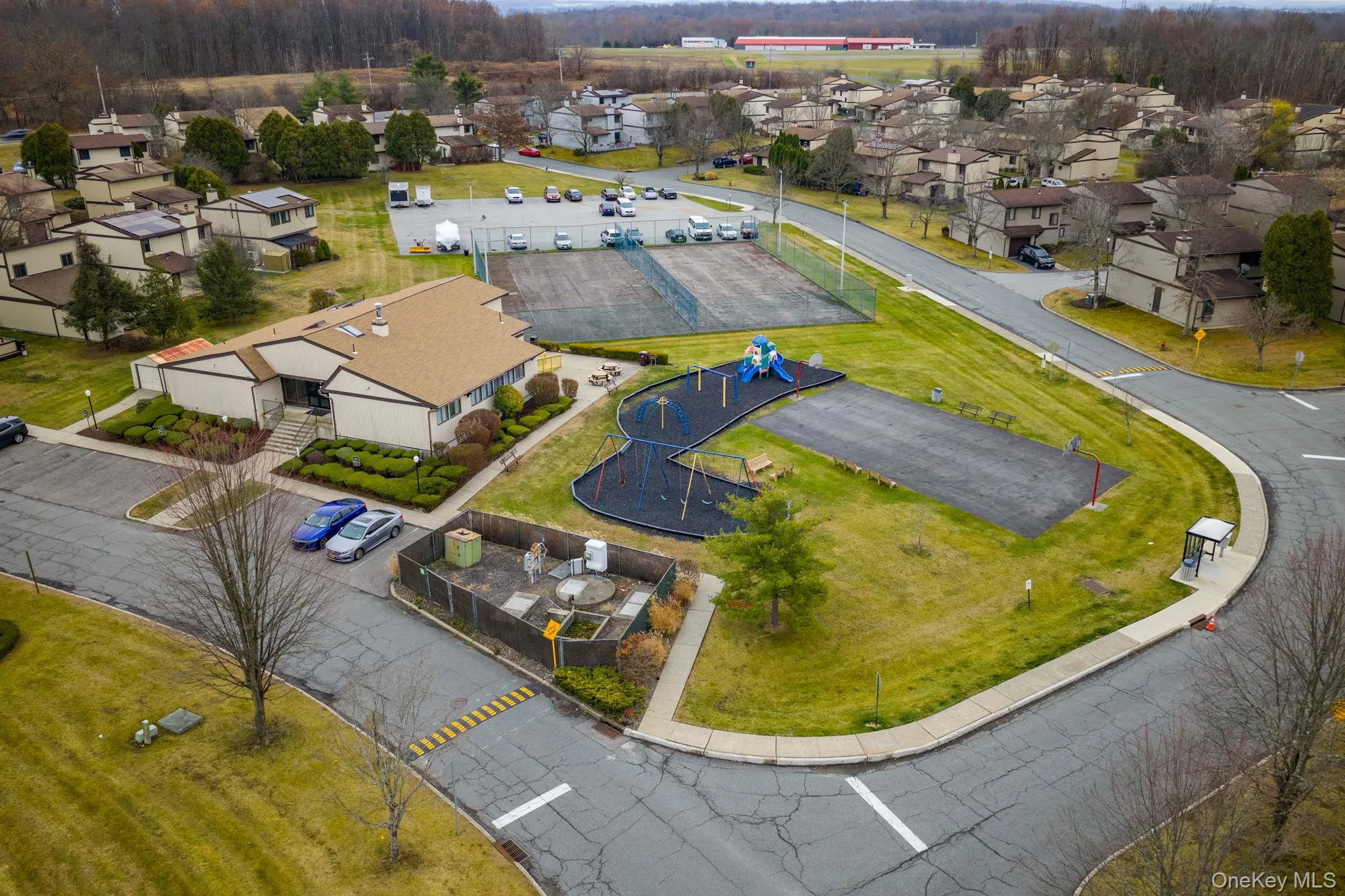 Aerial perspective of suburban area Aerial perspective of suburban area