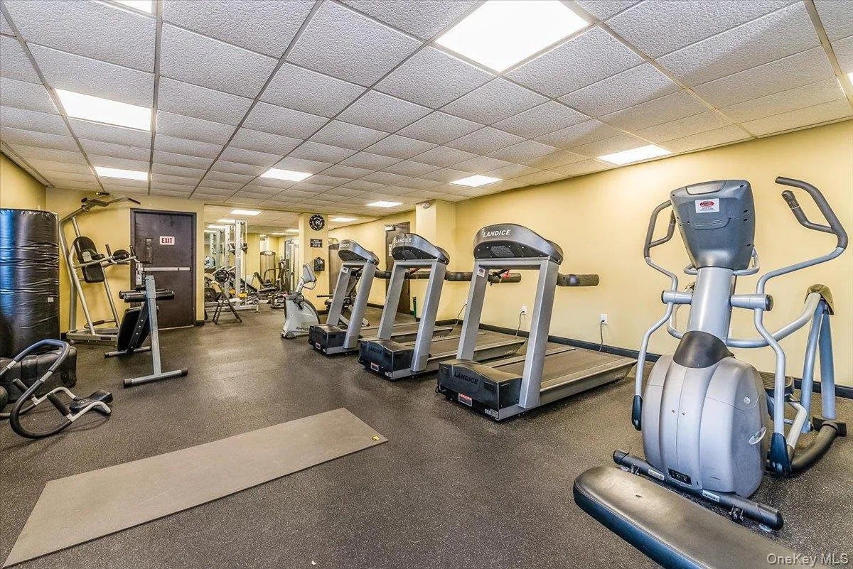 Gym featuring a paneled ceiling Gym featuring a paneled ceiling
