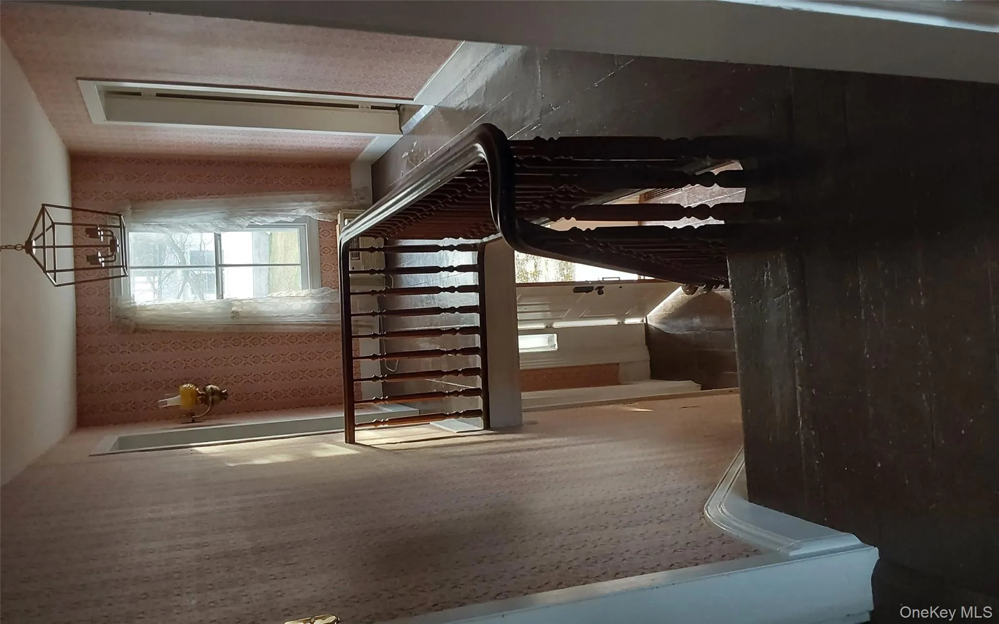 Stairs with wallpapered walls Stairs with wallpapered walls