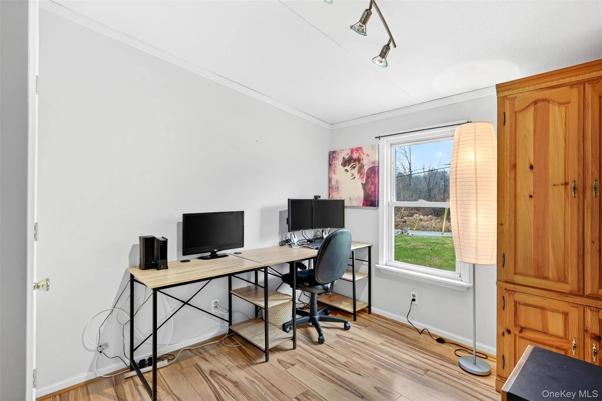 Office featuring light wood-type flooring and crown molding Office featuring light wood-type flooring and crown molding
