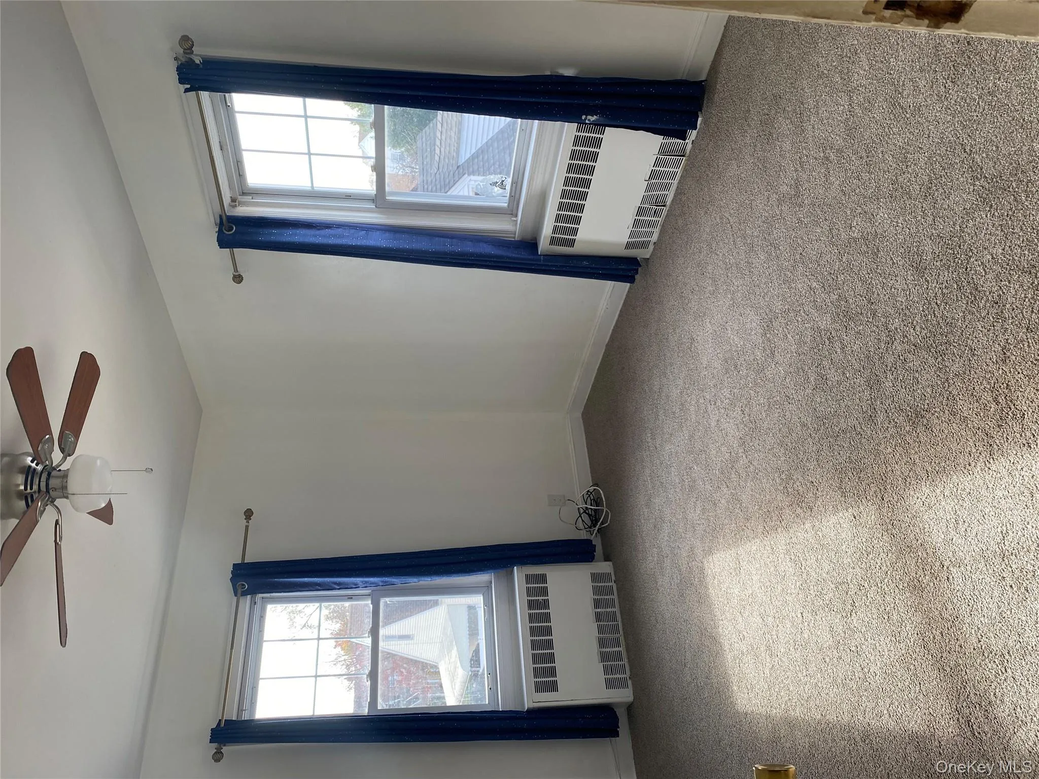 Unfurnished room featuring radiator heating unit, light colored carpet, a ceiling fan, and plenty of natural light Unfurnished room featuring radiator heating unit, light colored carpet, a ceiling fan, and plenty of natural light
