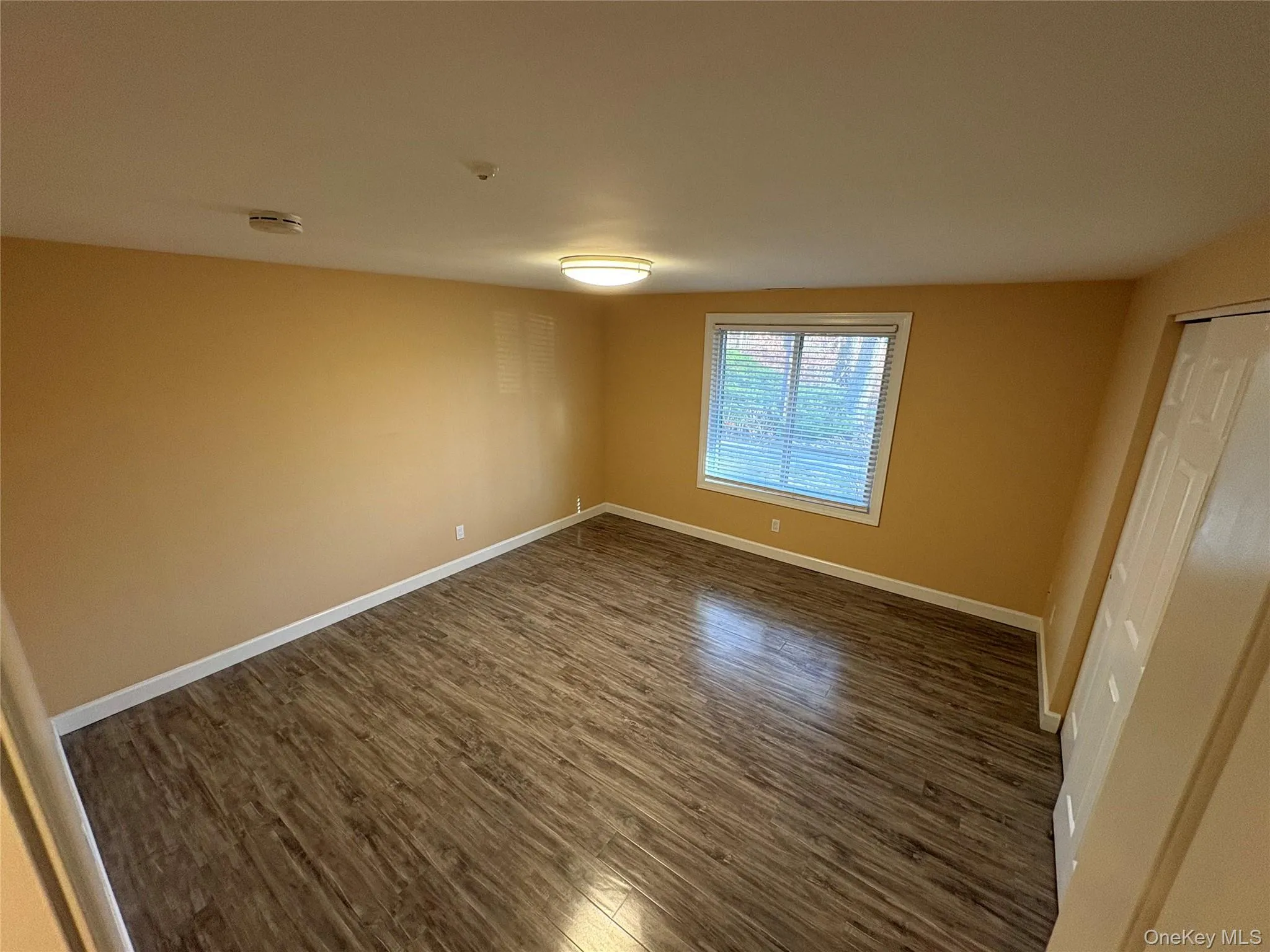Unfurnished room with baseboards and dark wood-type flooring Unfurnished room with baseboards and dark wood-type flooring