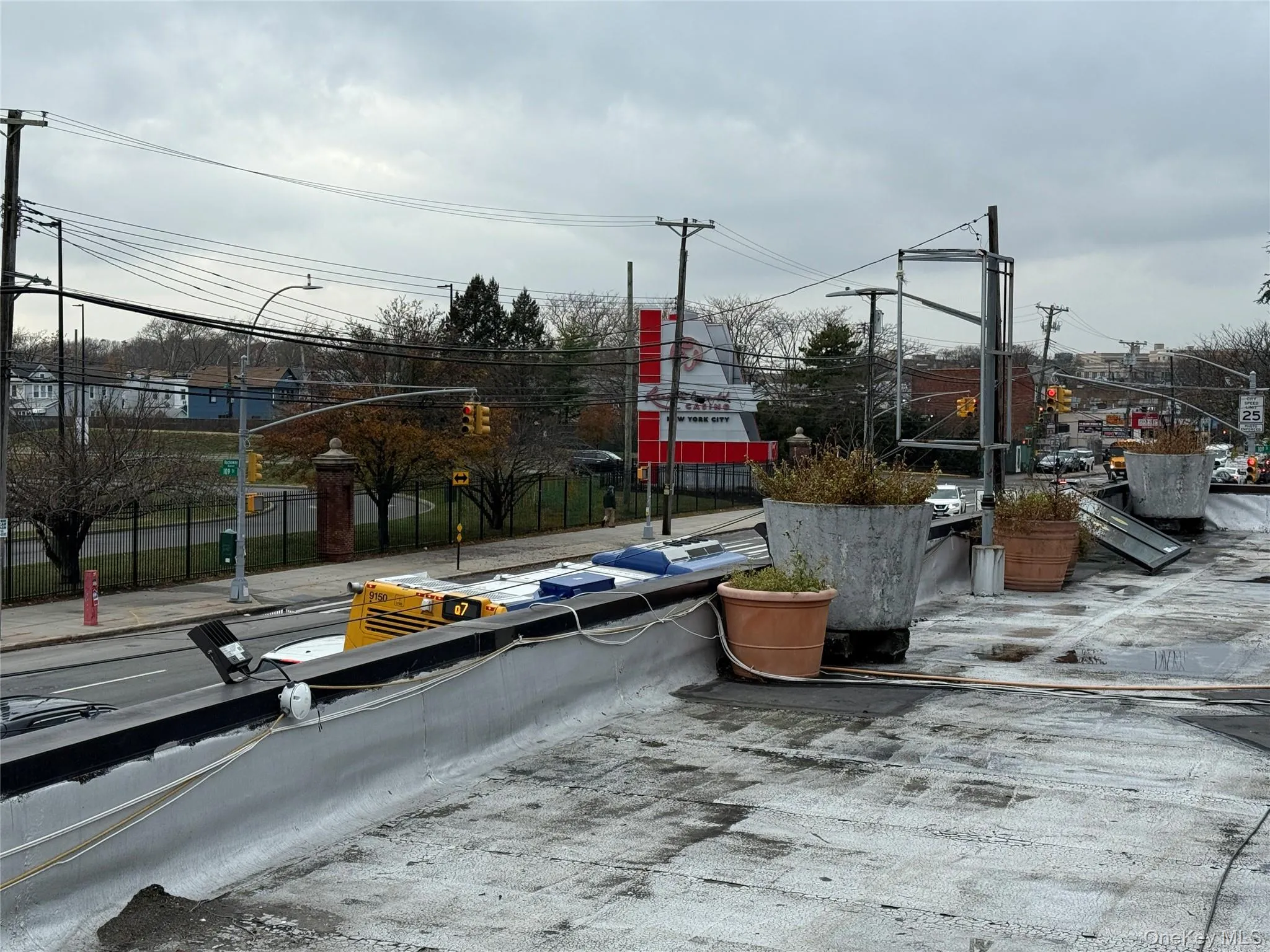 View of street with street lighting and traffic lights View of street with street lighting and traffic lights