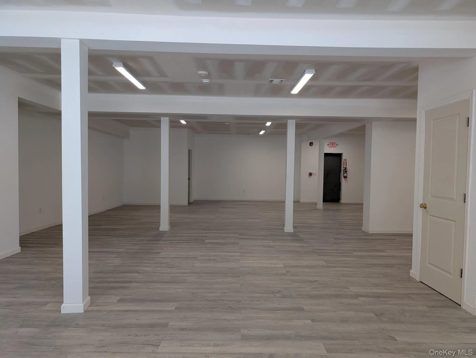 Finished basement with light wood-style floors Finished basement with light wood-style floors