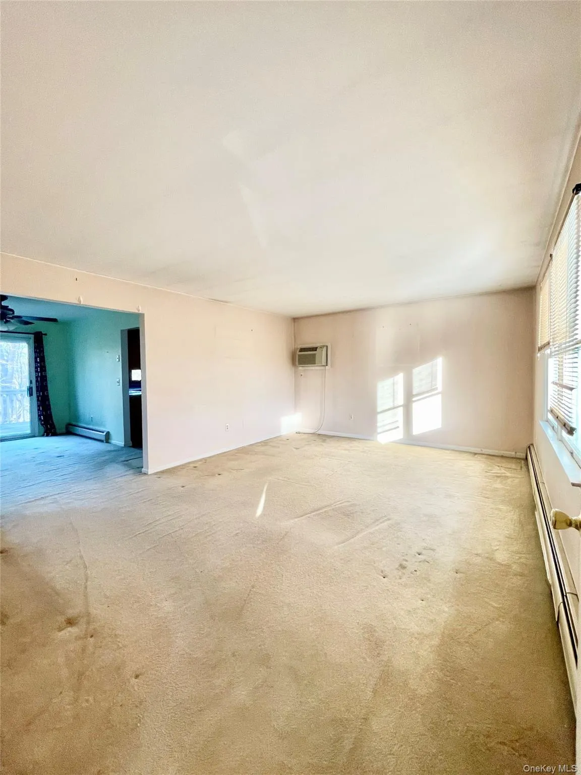 Carpeted empty room featuring plenty of natural light and baseboard heating Carpeted empty room featuring plenty of natural light and baseboard heating