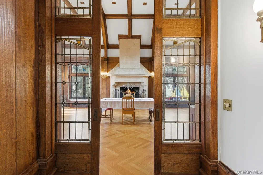 Leaded glass pocket doors leading into dining room Leaded glass pocket doors leading into dining room