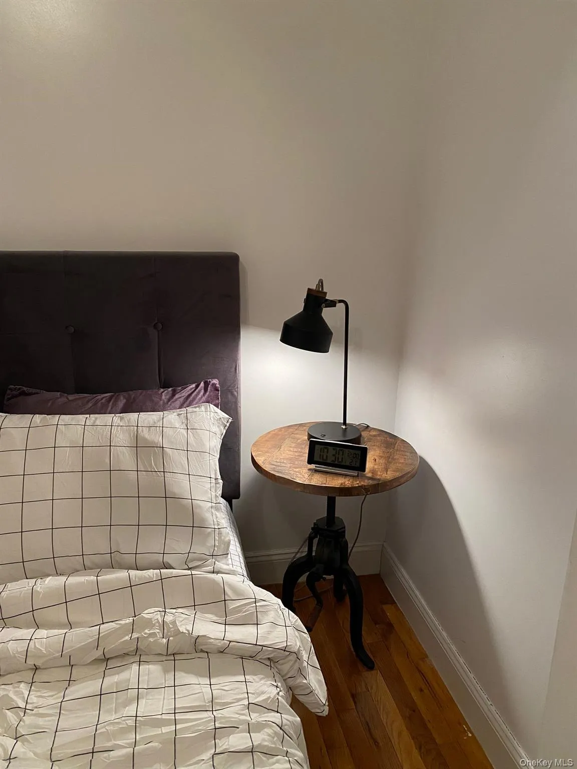 Bedroom with baseboards and dark wood finished floors Bedroom with baseboards and dark wood finished floors