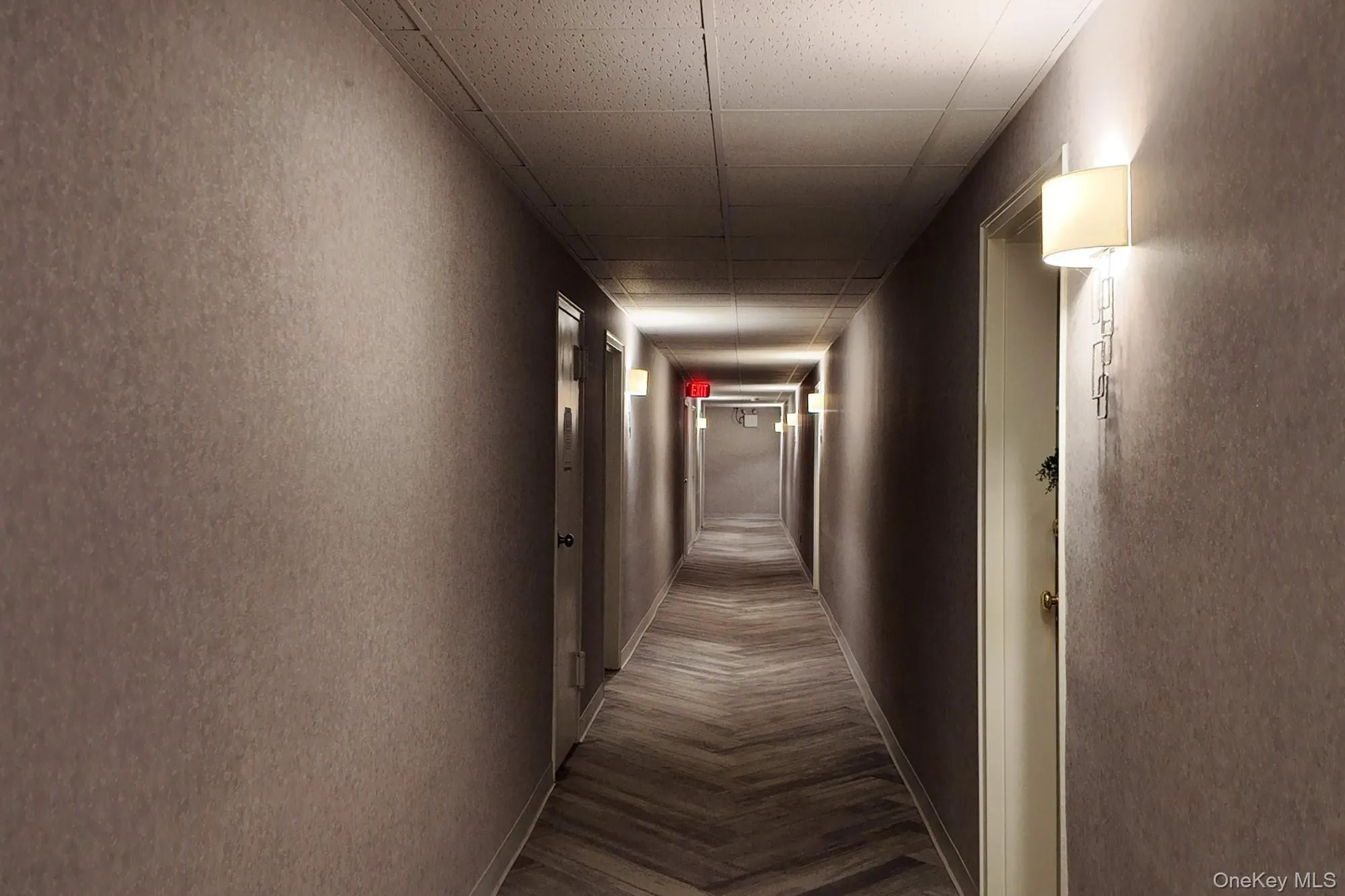 Hallway featuring a drop ceiling Hallway featuring a drop ceiling