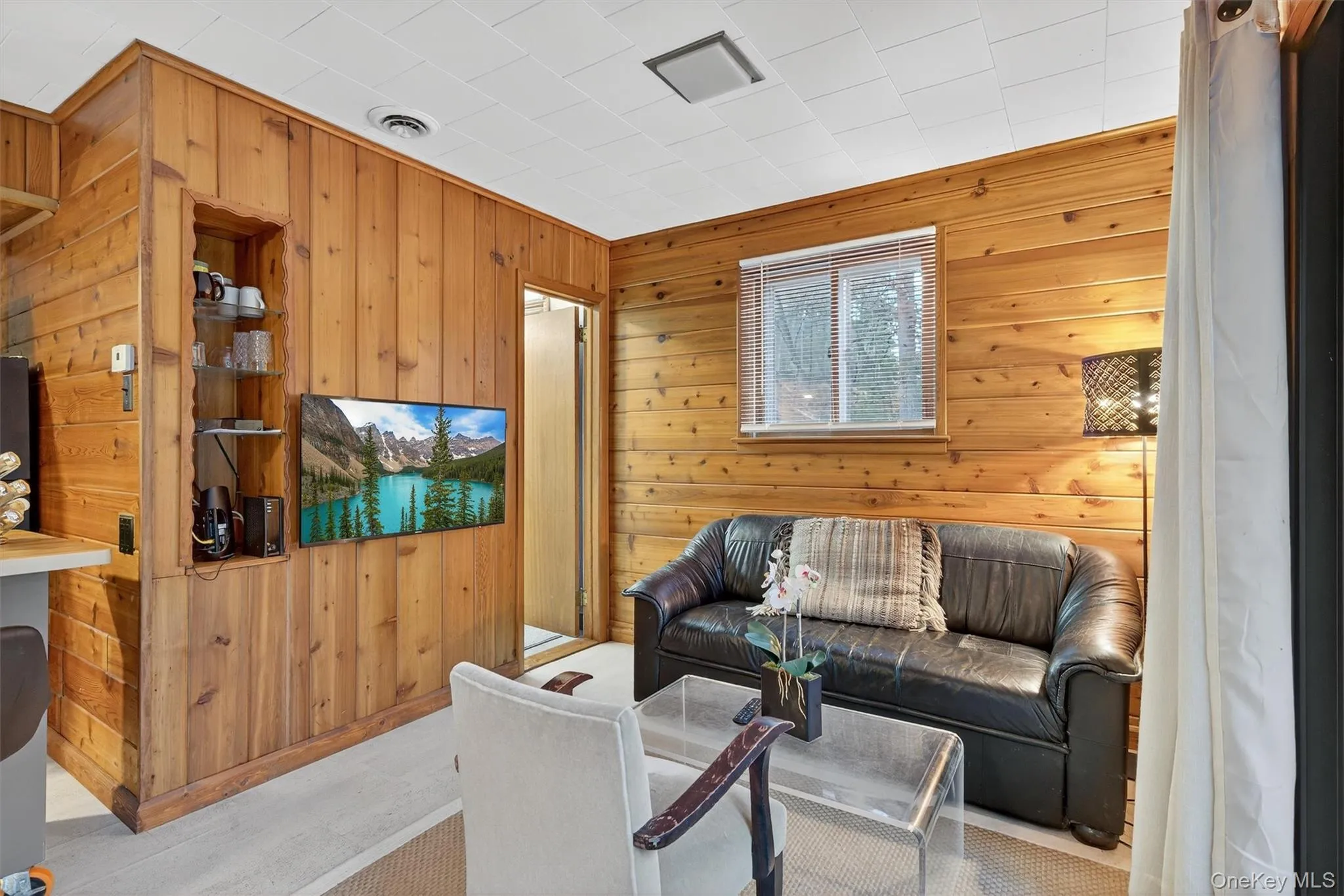 Living room with wooden walls Living room with wooden walls