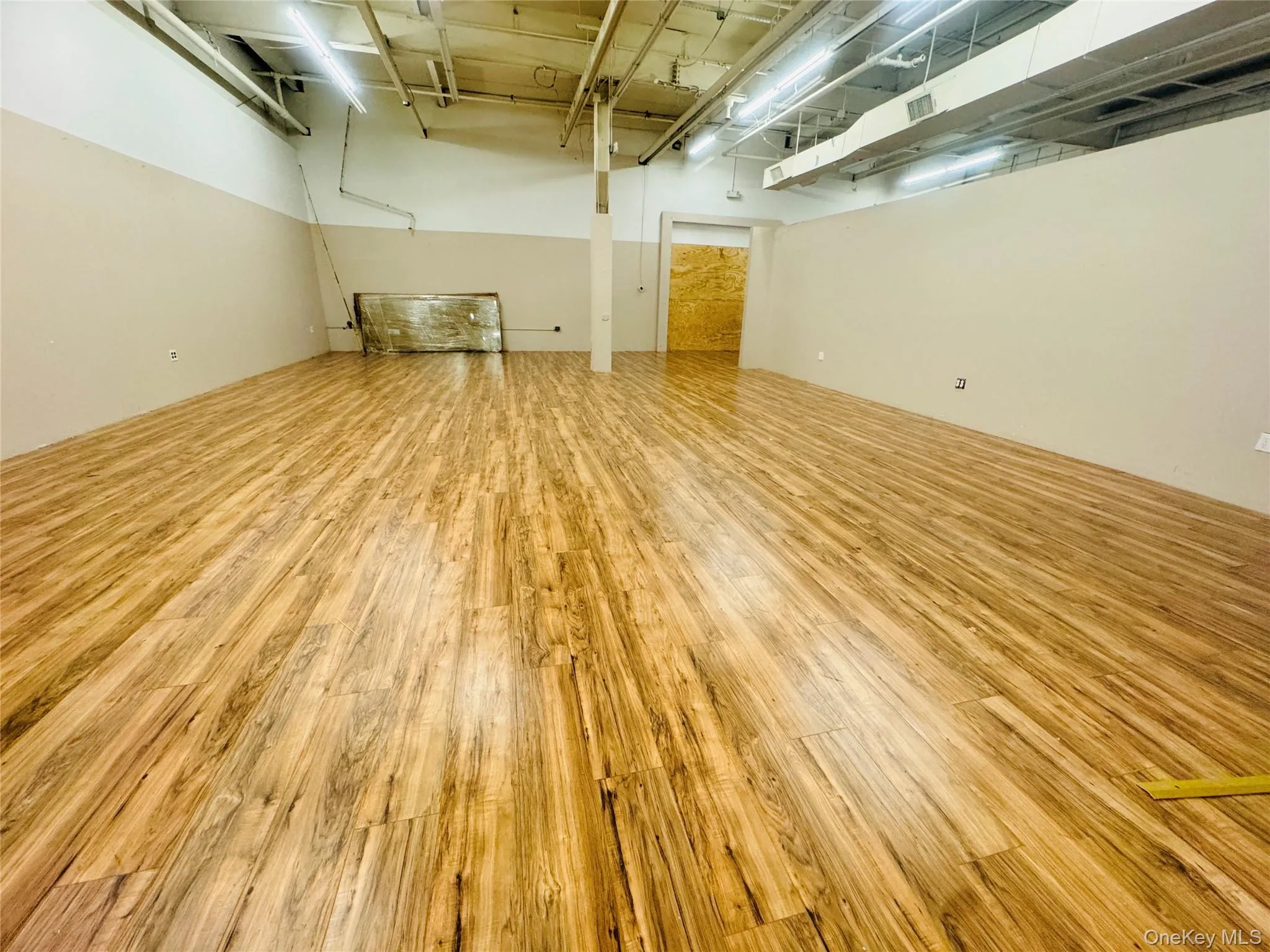 Basement with light wood-type flooring Basement with light wood-type flooring