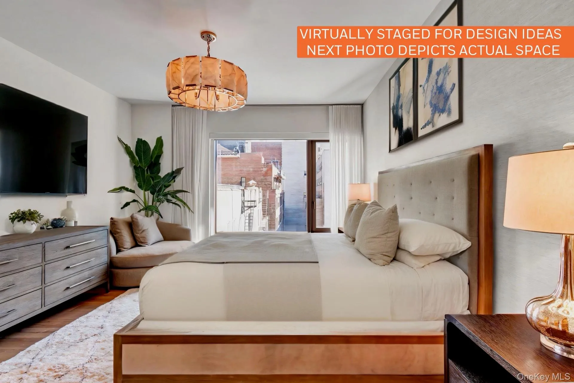 Virtually staged. Bedroom featuring wood finished floors, a chandelier. Virtually staged. Bedroom featuring wood finished floors, a chandelier.