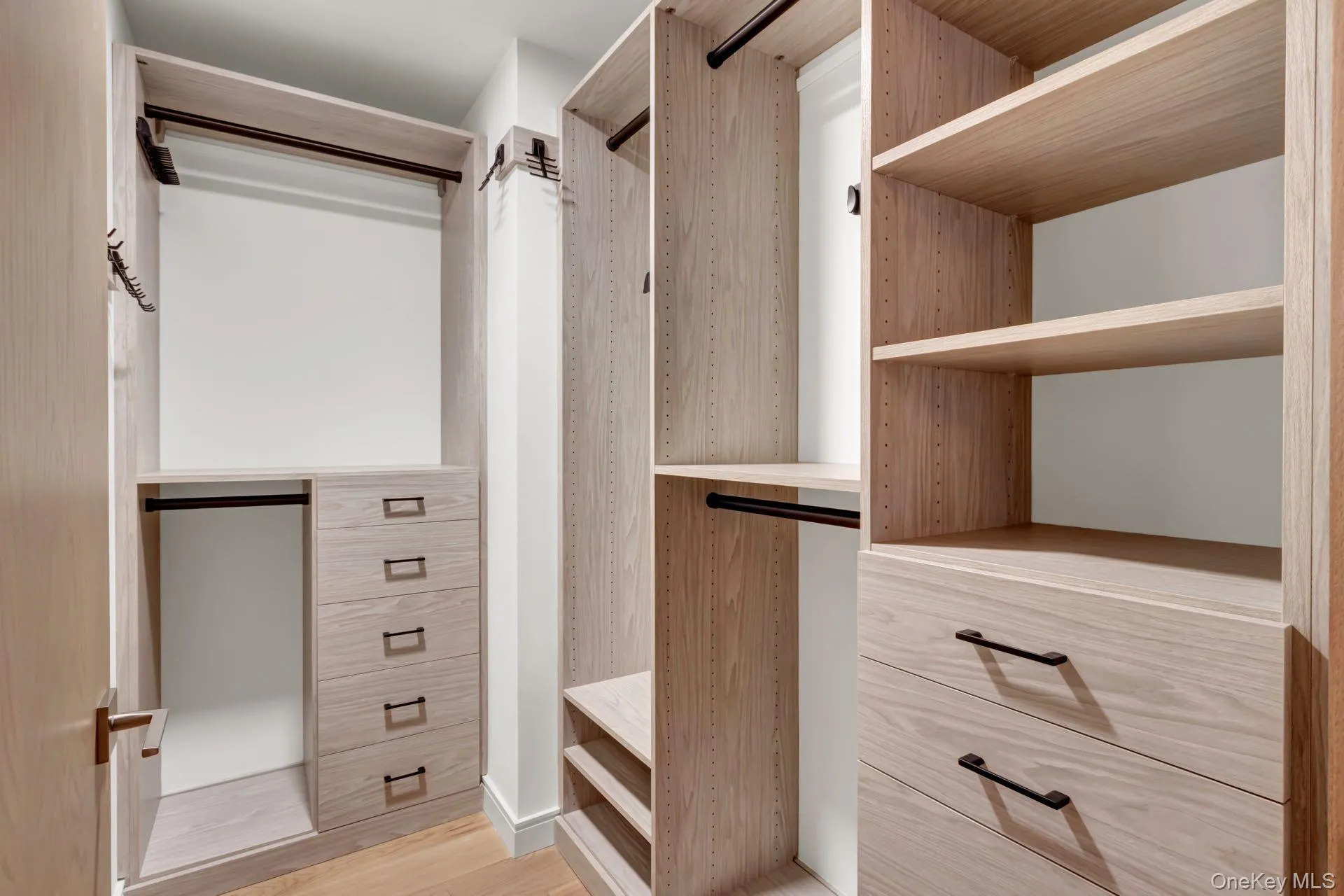 Spacious walk-in closet with light wood finished floors Spacious walk-in closet with light wood finished floors