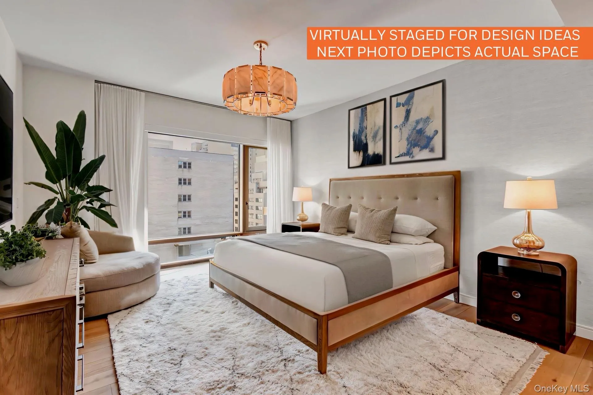 Virtually staged. Bedroom featuring light wood-type flooring and a chandelier. Virtually staged. Bedroom featuring light wood-type flooring and a chandelier.