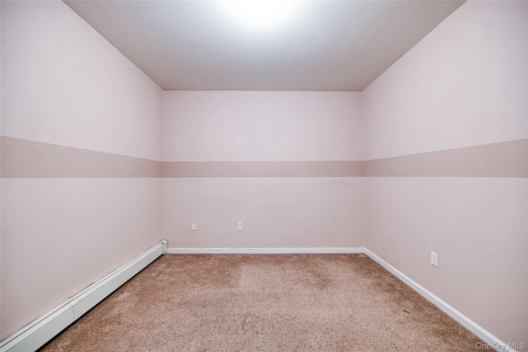 Additional living space featuring a baseboard radiator and light carpet Additional living space featuring a baseboard radiator and light carpet