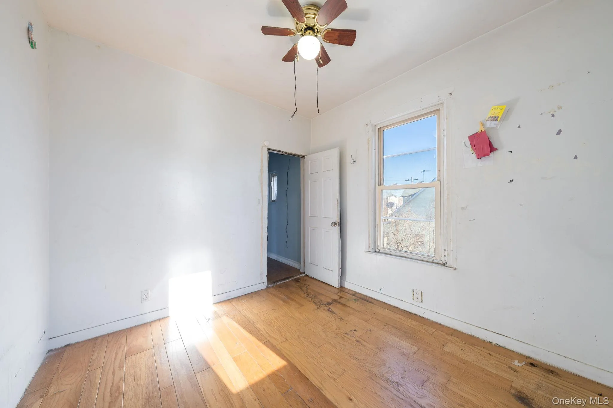 Unfurnished room with hardwood / wood-style flooring and a ceiling fan Unfurnished room with hardwood / wood-style flooring and a ceiling fan