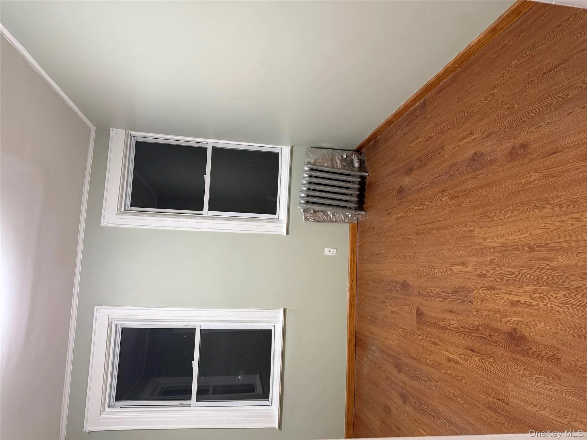 Spare room featuring wood finished floors, crown molding, and radiator Spare room featuring wood finished floors, crown molding, and radiator