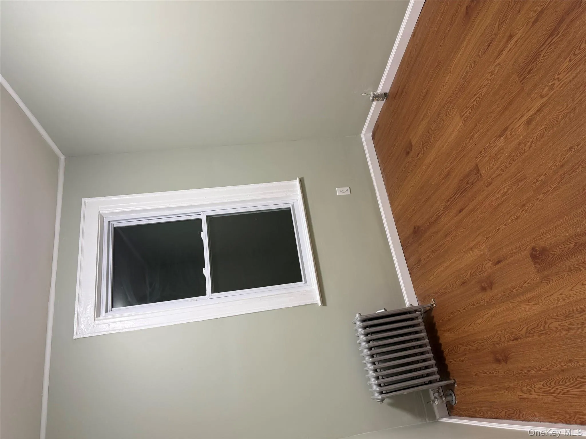 Unfurnished room featuring radiator heating unit, dark wood-type flooring, and ornamental molding Unfurnished room featuring radiator heating unit, dark wood-type flooring, and ornamental molding