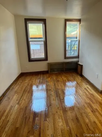Empty room with plenty of natural light, light wood-style floors, and radiator heating unit Empty room with plenty of natural light, light wood-style floors, and radiator heating unit