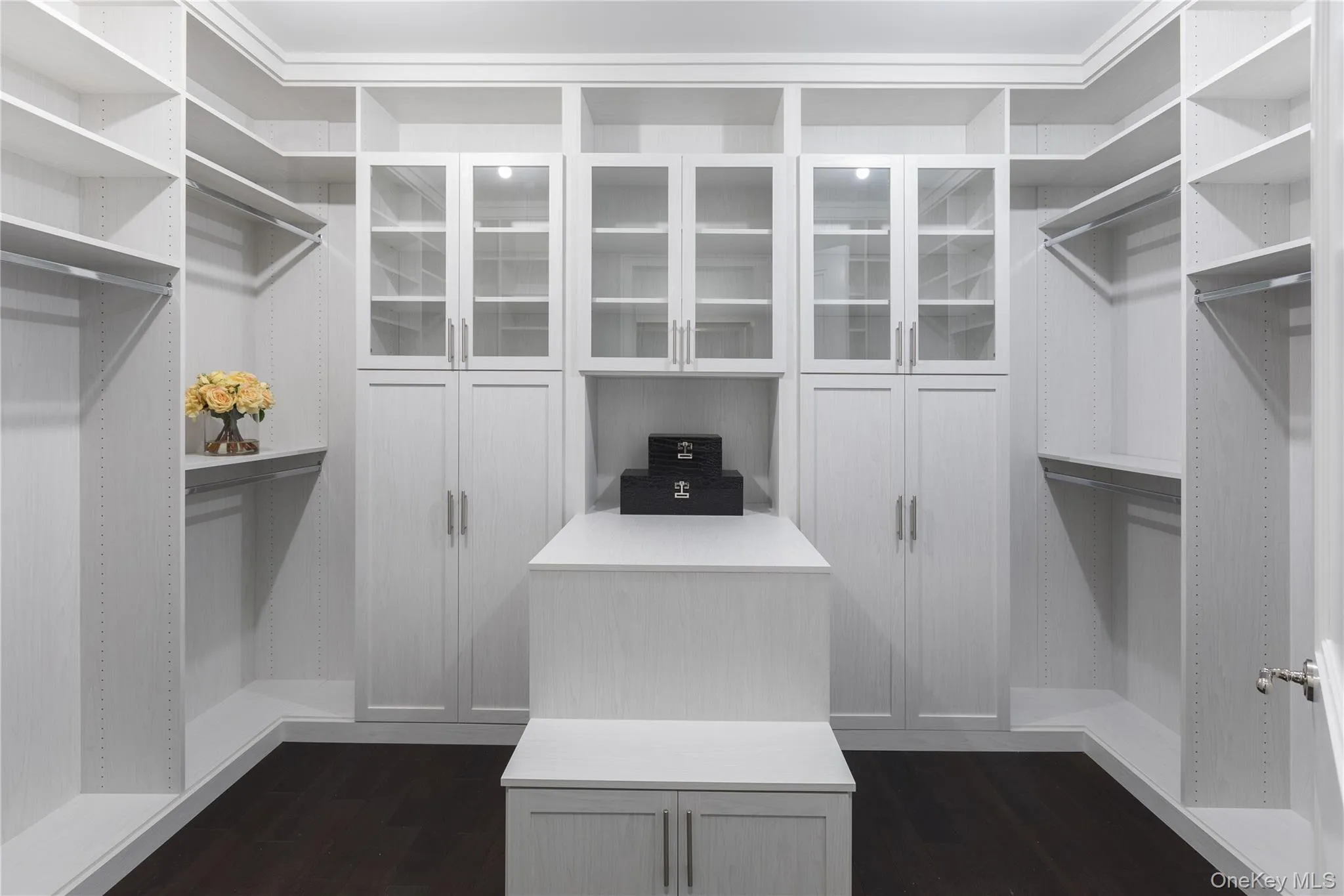 Spacious closet with dark wood-style floors Spacious closet with dark wood-style floors