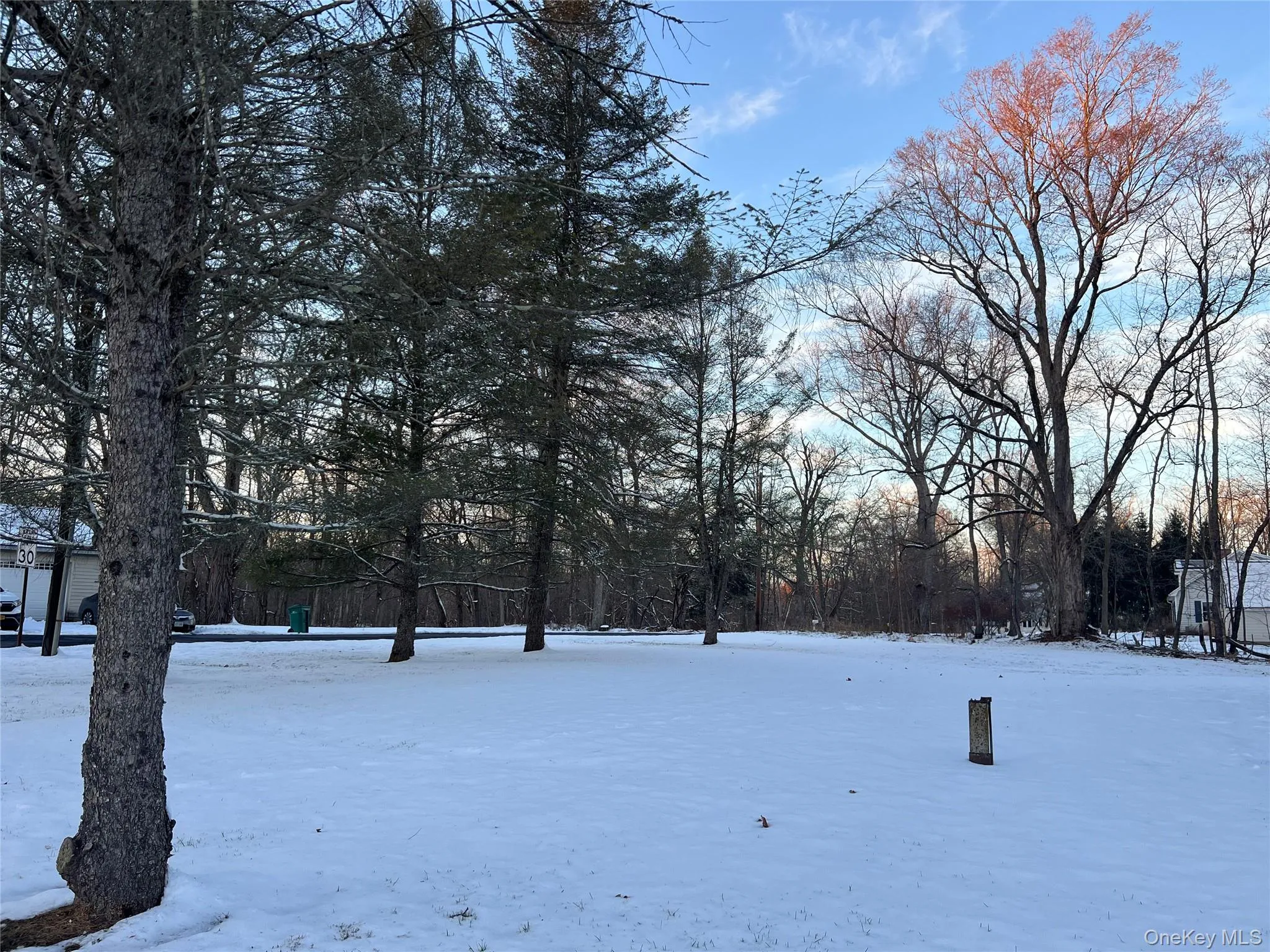 View of yard covered in snow View of yard covered in snow