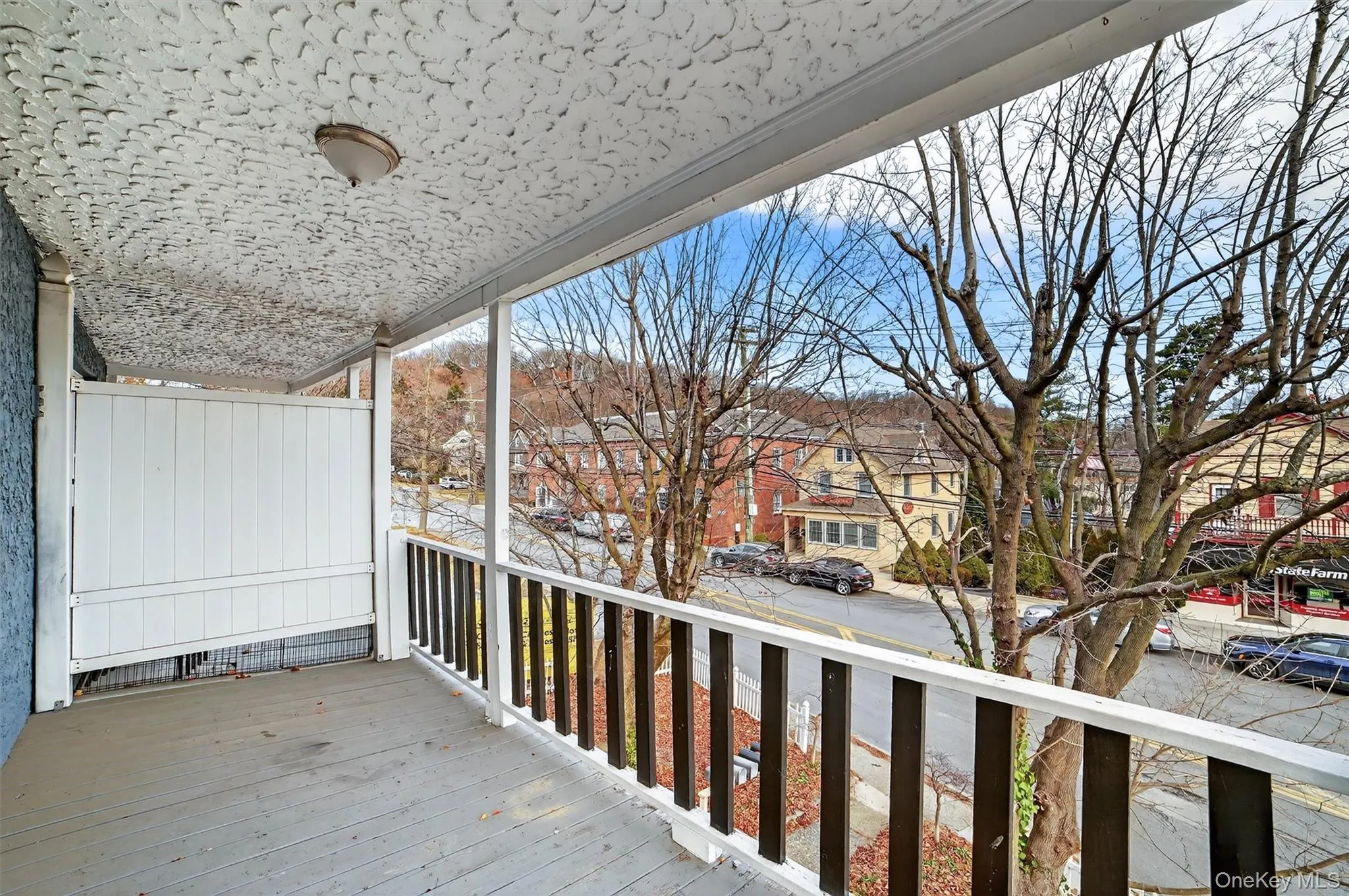 Wooden deck with a residential view Wooden deck with a residential view
