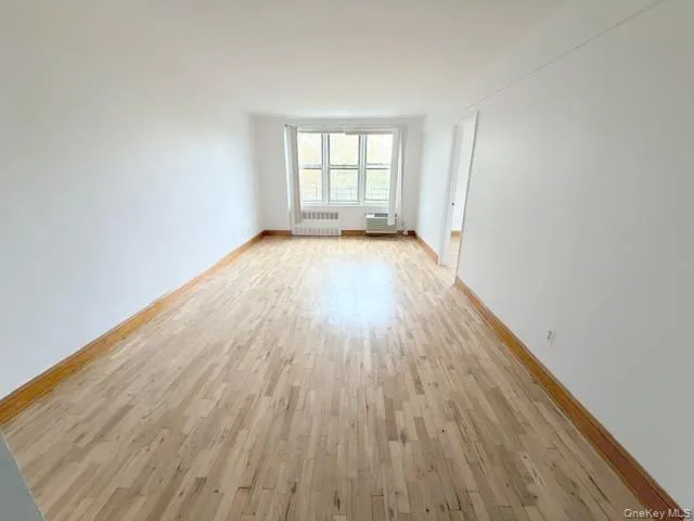 Empty room with light wood finished floors and radiator Empty room with light wood finished floors and radiator