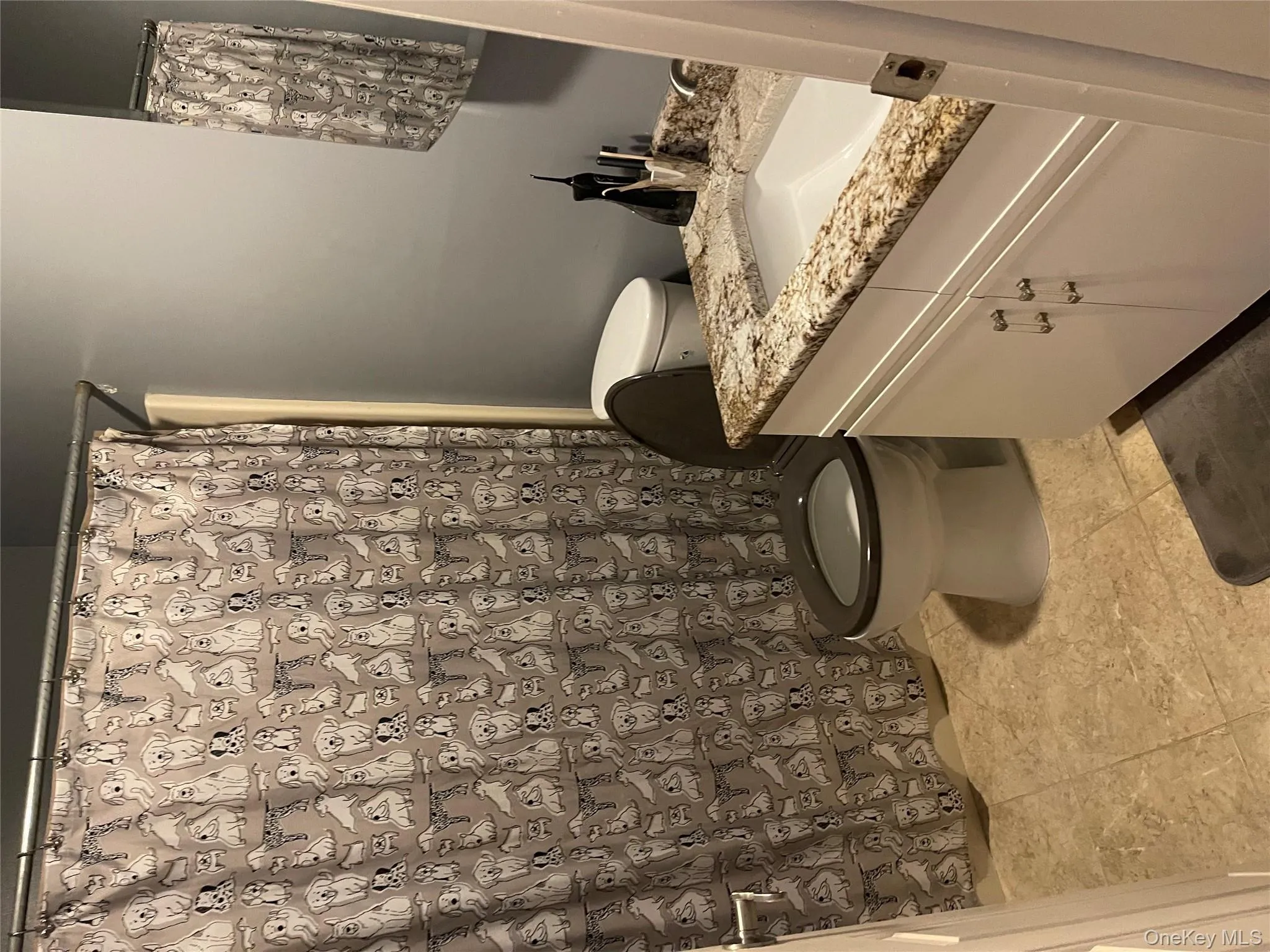 Full bath with vanity and curtained shower Full bath with vanity and curtained shower