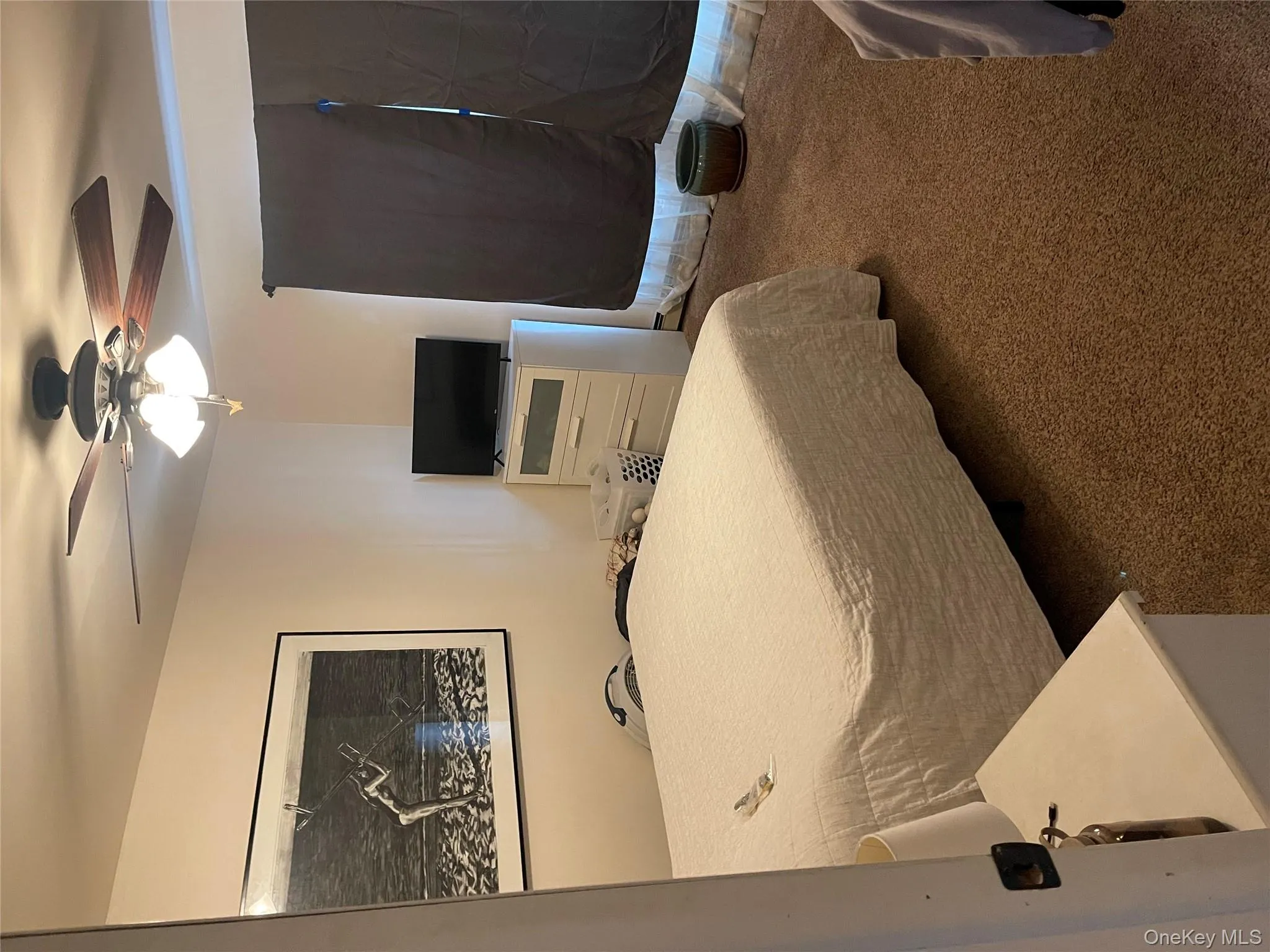 Carpeted bedroom with ceiling fan Carpeted bedroom with ceiling fan