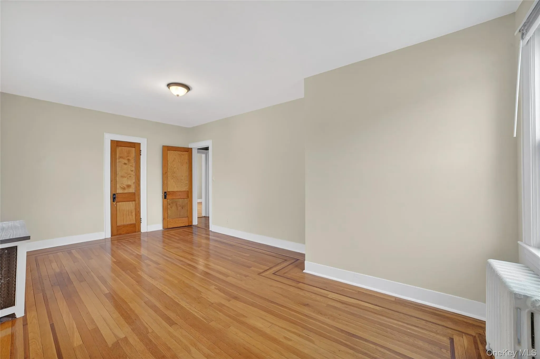 Main bedroom living room with radiator heating unit and light wood-type flooring Main bedroom living room with radiator heating unit and light wood-type flooring