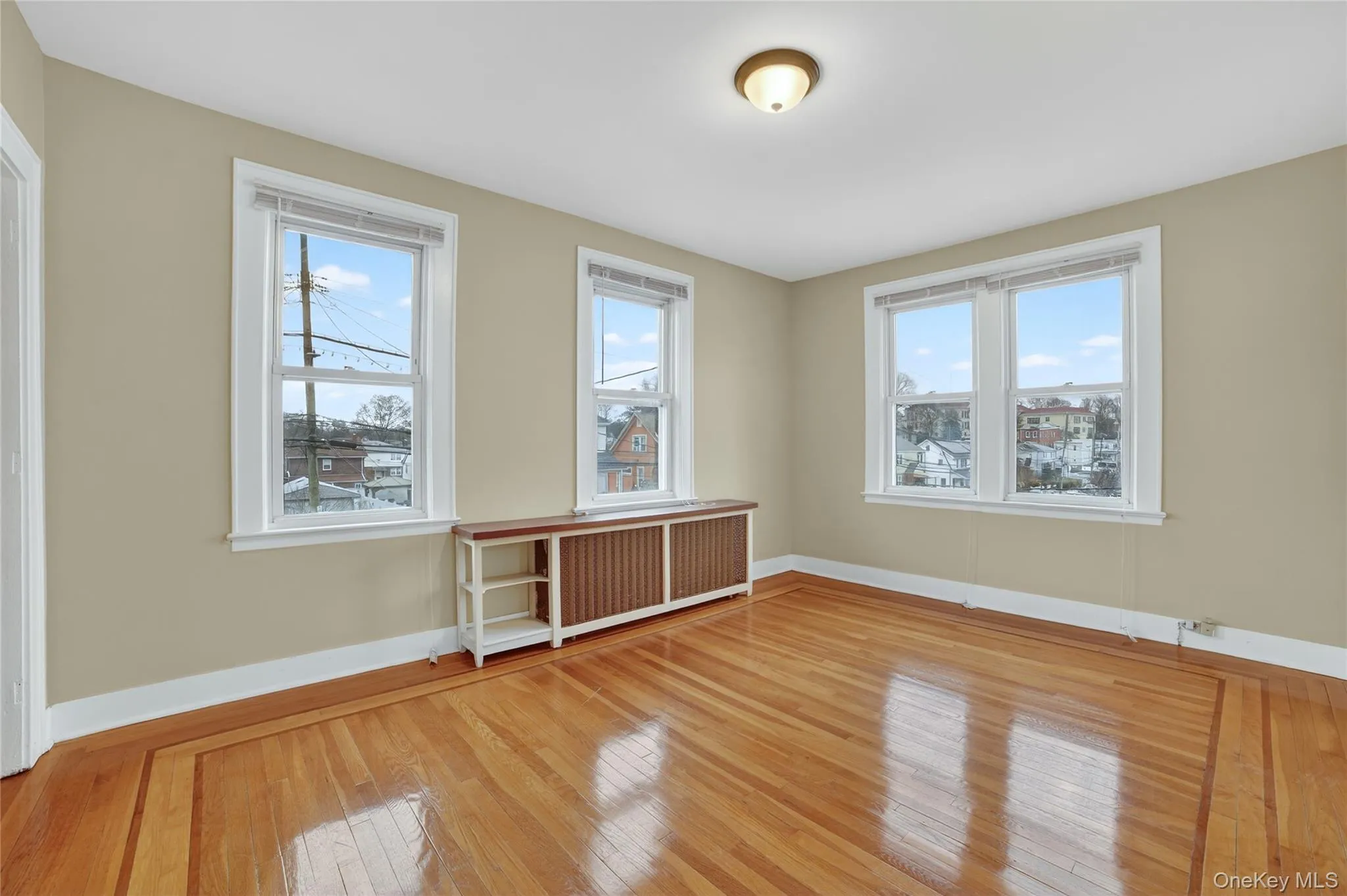 Living room featuring hardwood / wood-style flooring, healthy amount of natural light, and radiator Living room featuring hardwood / wood-style flooring, healthy amount of natural light, and radiator