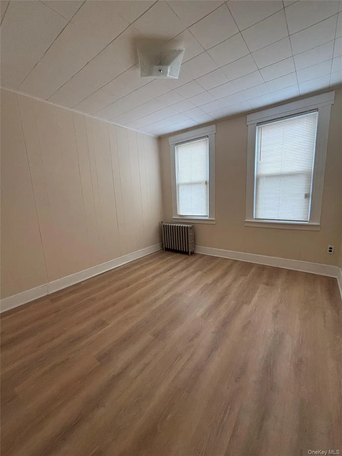 Empty room featuring radiator and light wood-type flooring Empty room featuring radiator and light wood-type flooring