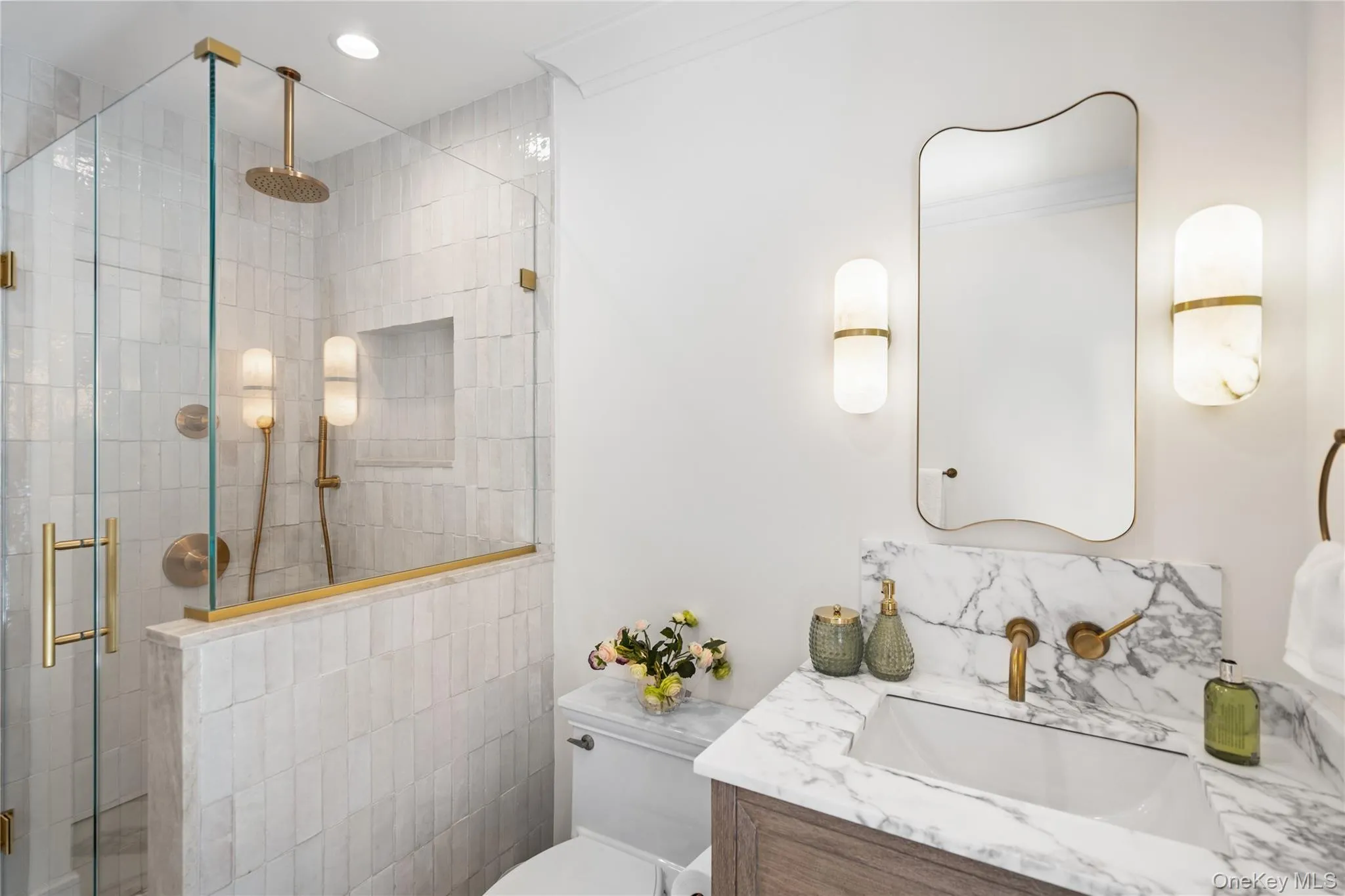 Full bath featuring vanity, a shower stall, and recessed lighting Full bath featuring vanity, a shower stall, and recessed lighting