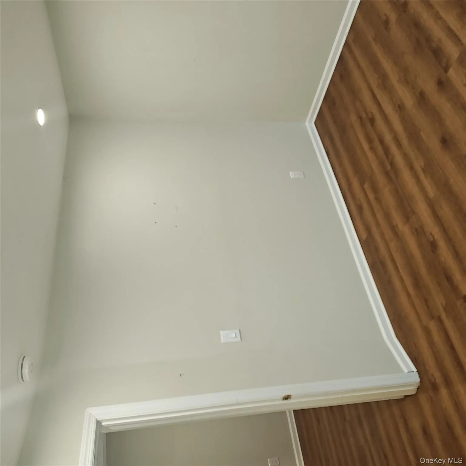 Unfurnished room featuring dark wood-style floors, a smoke detector, and recessed lighting Unfurnished room featuring dark wood-style floors, a smoke detector, and recessed lighting