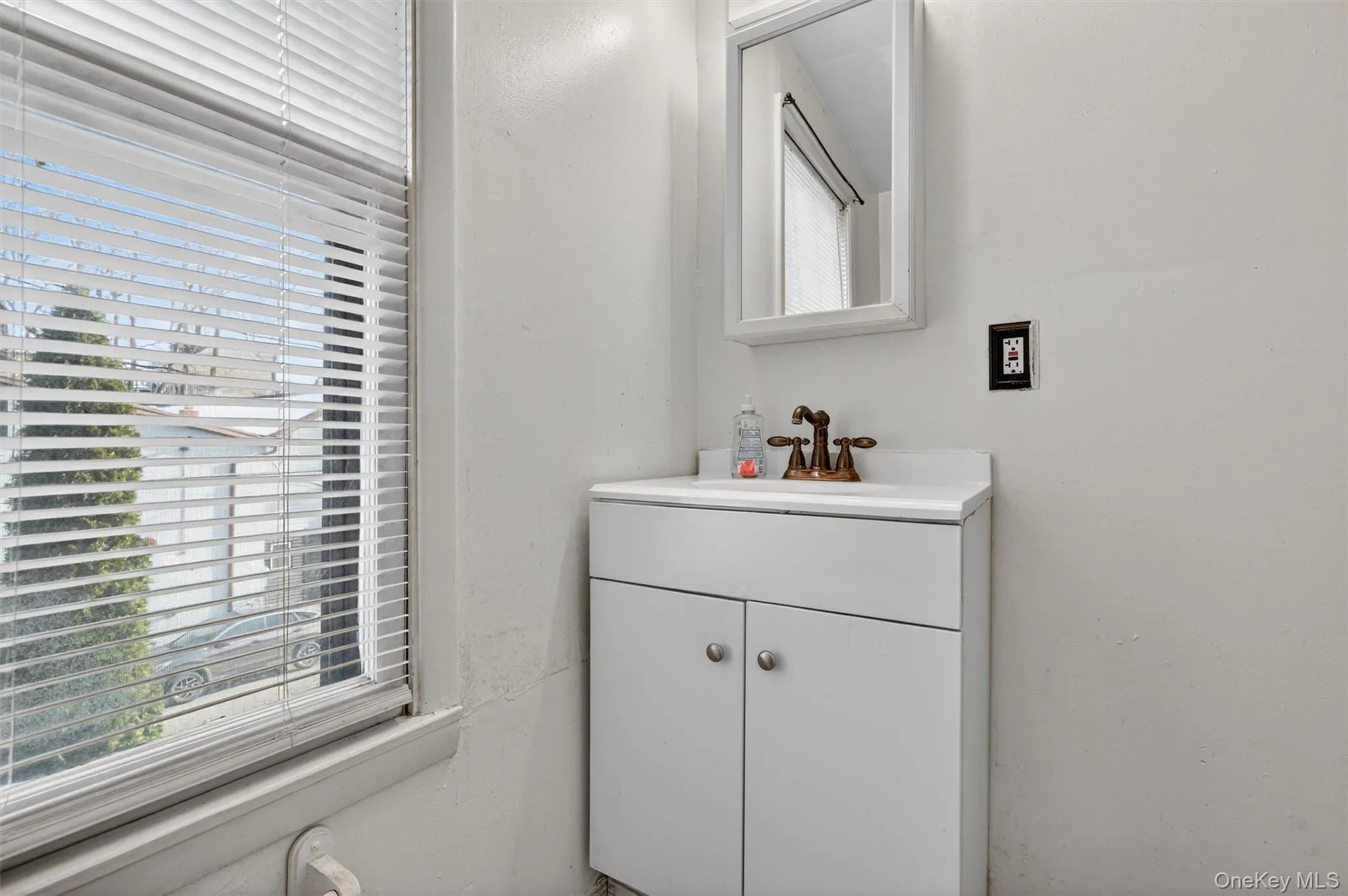 Half bathroom featuring plenty of natural light and vanity Half bathroom featuring plenty of natural light and vanity