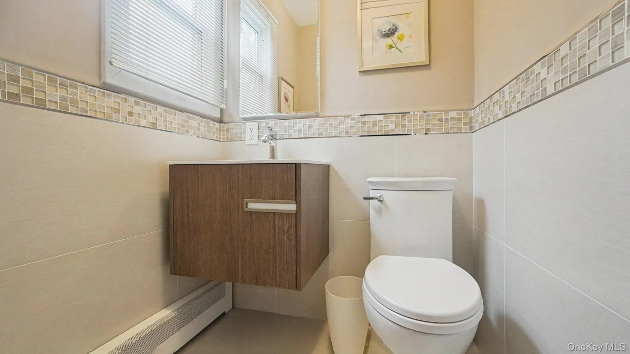 Bathroom with vanity and tile walls Bathroom with vanity and tile walls