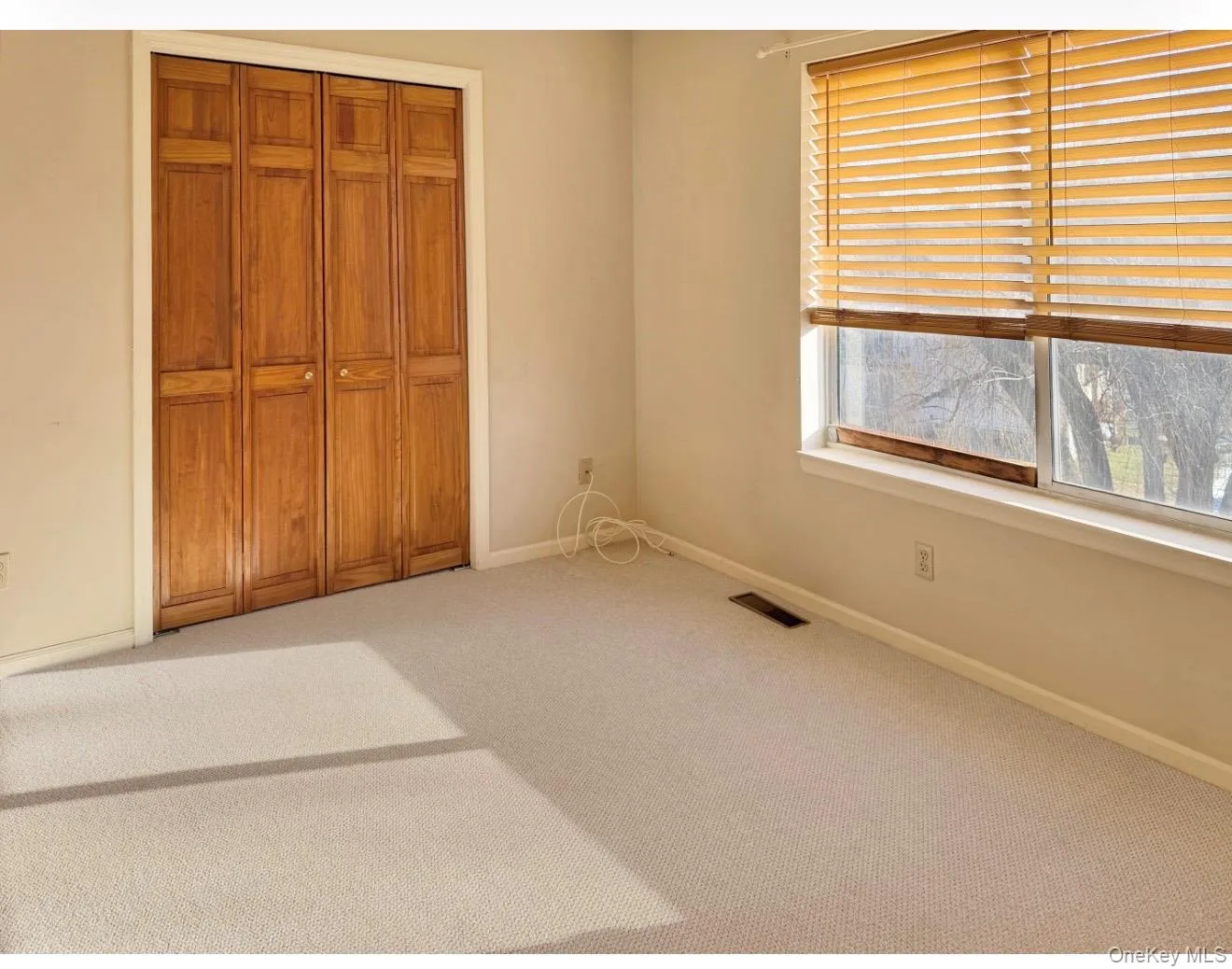 Unfurnished bedroom with light carpet and a closet Unfurnished bedroom with light carpet and a closet