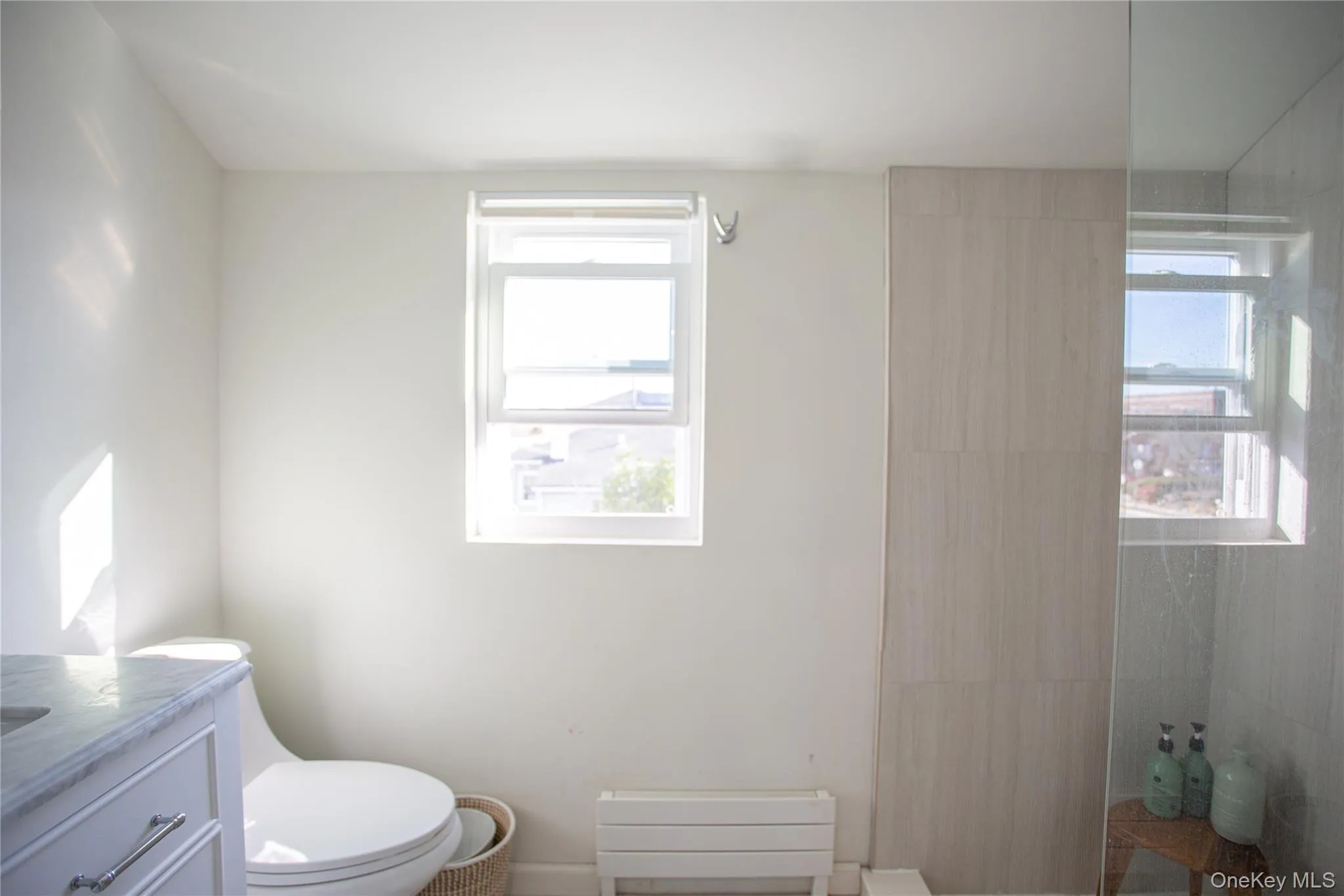 Bathroom with vanity, walk in shower, and healthy amount of natural light Bathroom with vanity, walk in shower, and healthy amount of natural light