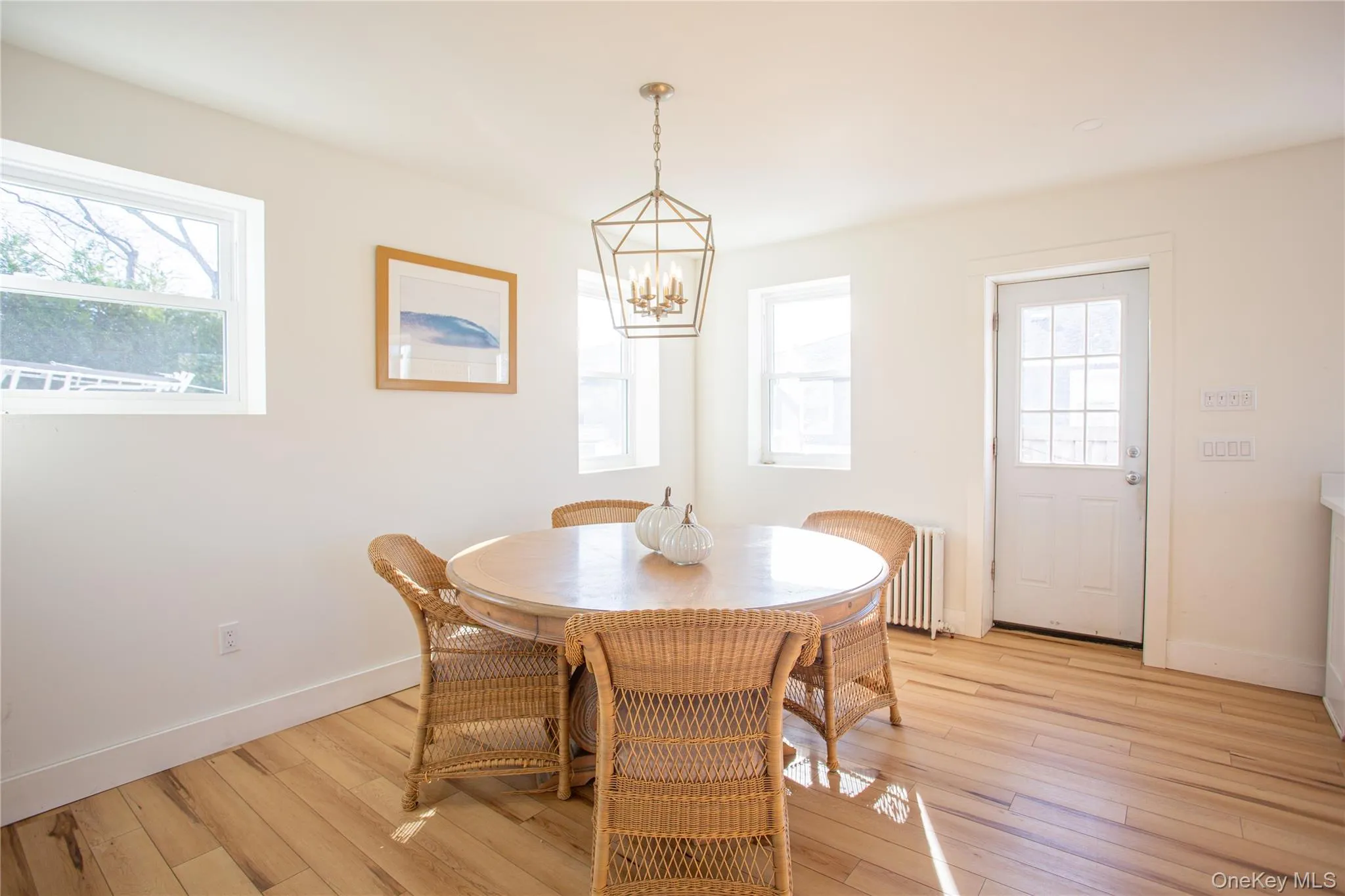 Dining room featuring healthy amount of natural light, light wood-style floors, and radiator Dining room featuring healthy amount of natural light, light wood-style floors, and radiator