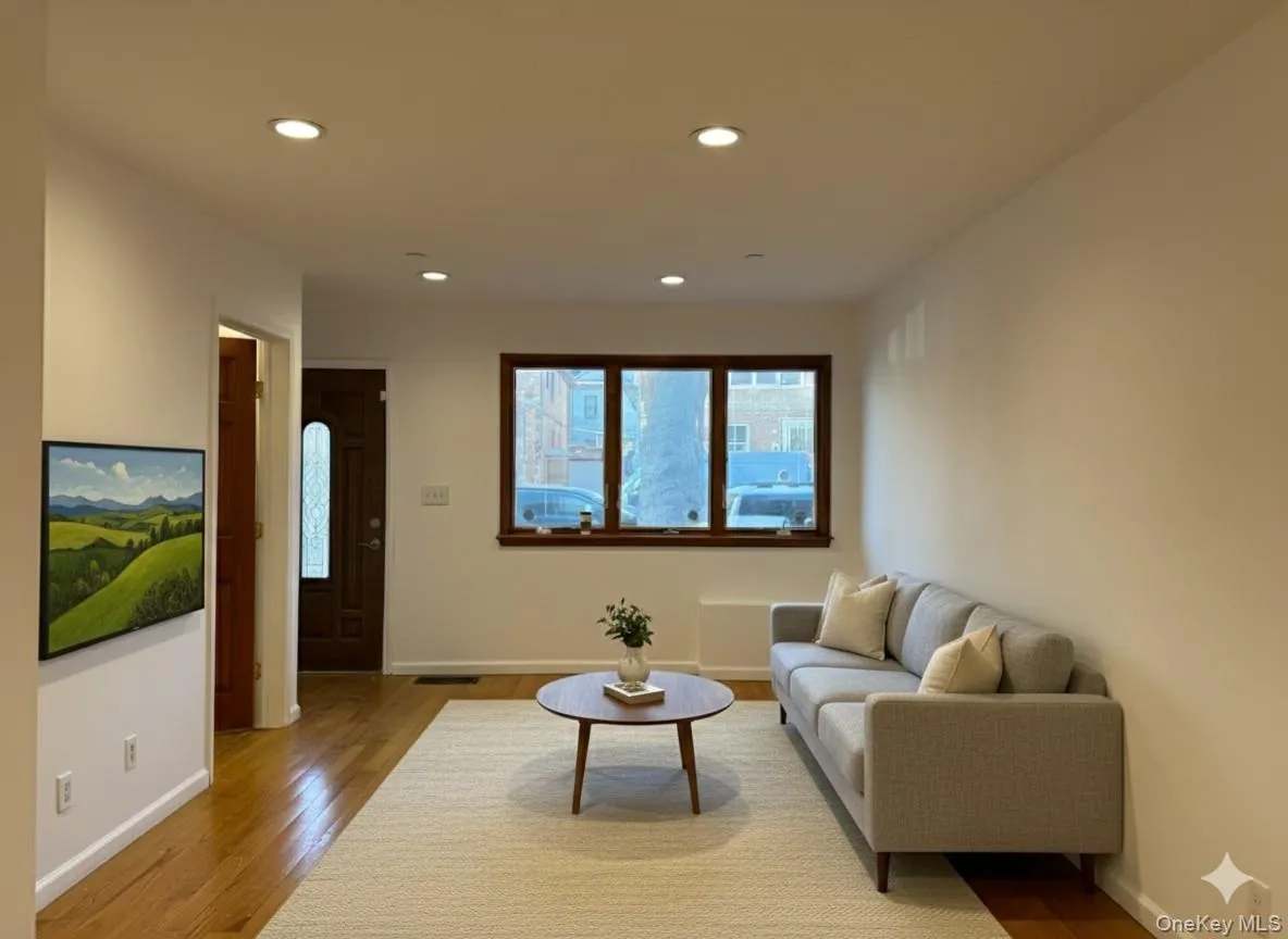 Living area featuring hardwood / wood-style flooring and recessed lighting Living area featuring hardwood / wood-style flooring and recessed lighting