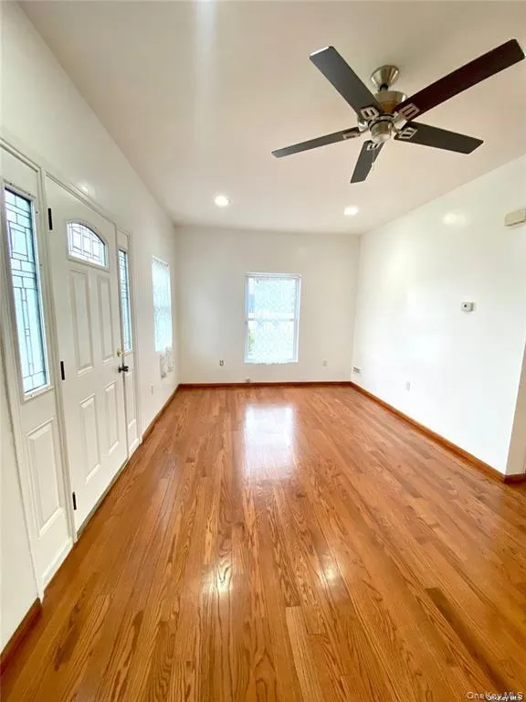 Foyer featuring light wood-type flooring, recessed lighting, and ceiling fan Foyer featuring light wood-type flooring, recessed lighting, and ceiling fan