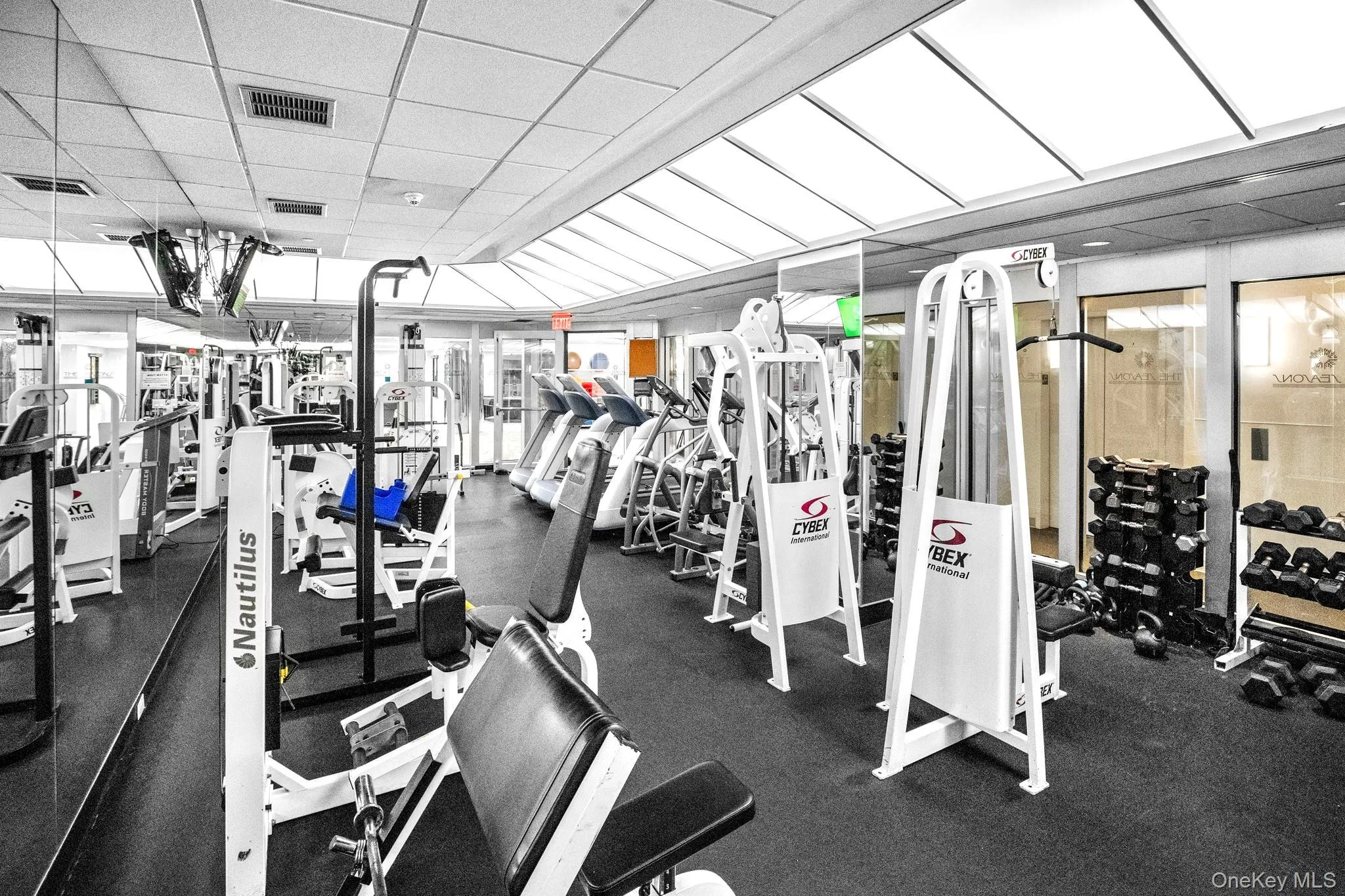 Workout area with a drop ceiling Workout area with a drop ceiling