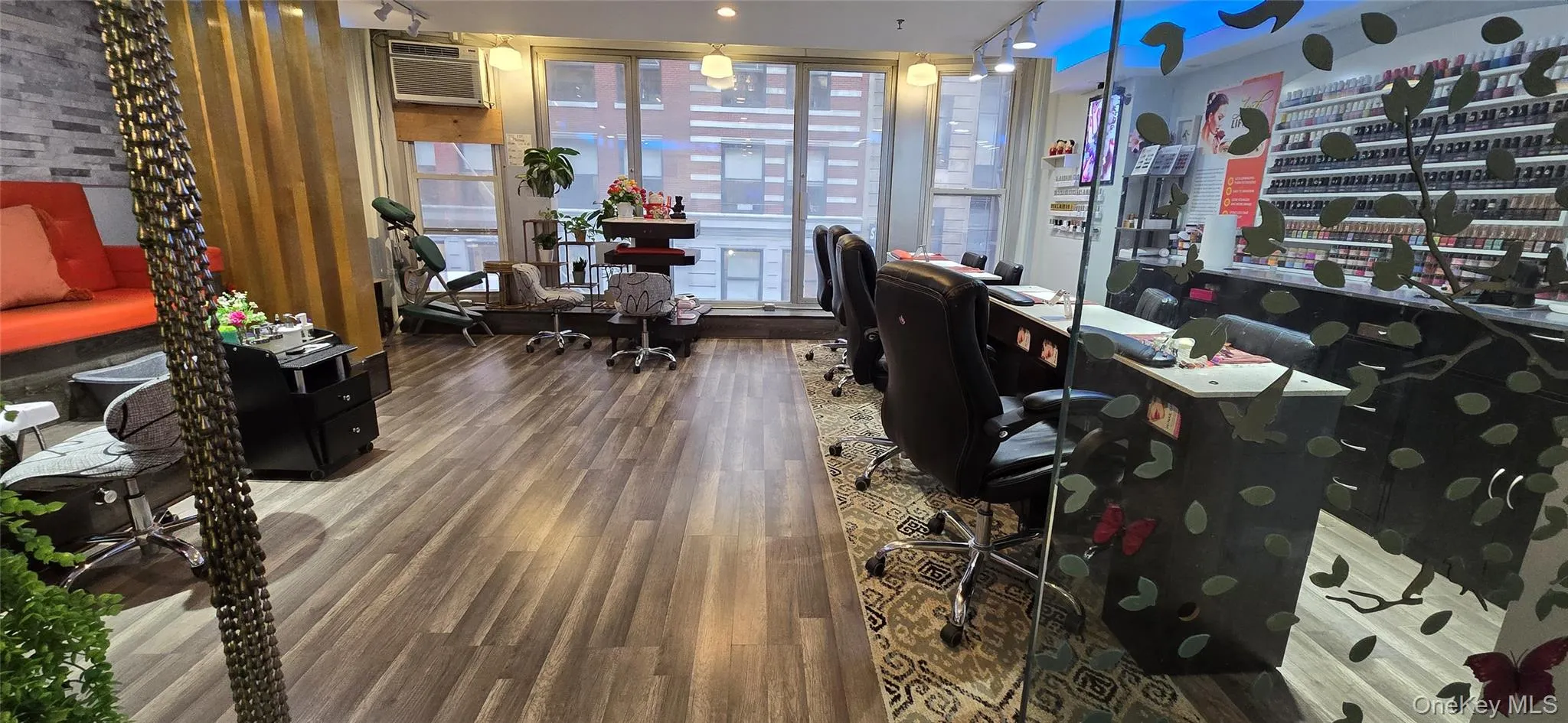 Office area with floor to ceiling windows Office area with floor to ceiling windows